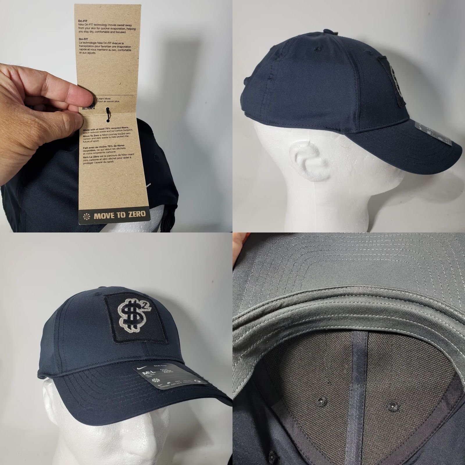 Nike Nike Club Cap Blue White Swoosh Hat Adult M/L Black Patch Strapback Size ONE SIZE - 8 Thumbnail
