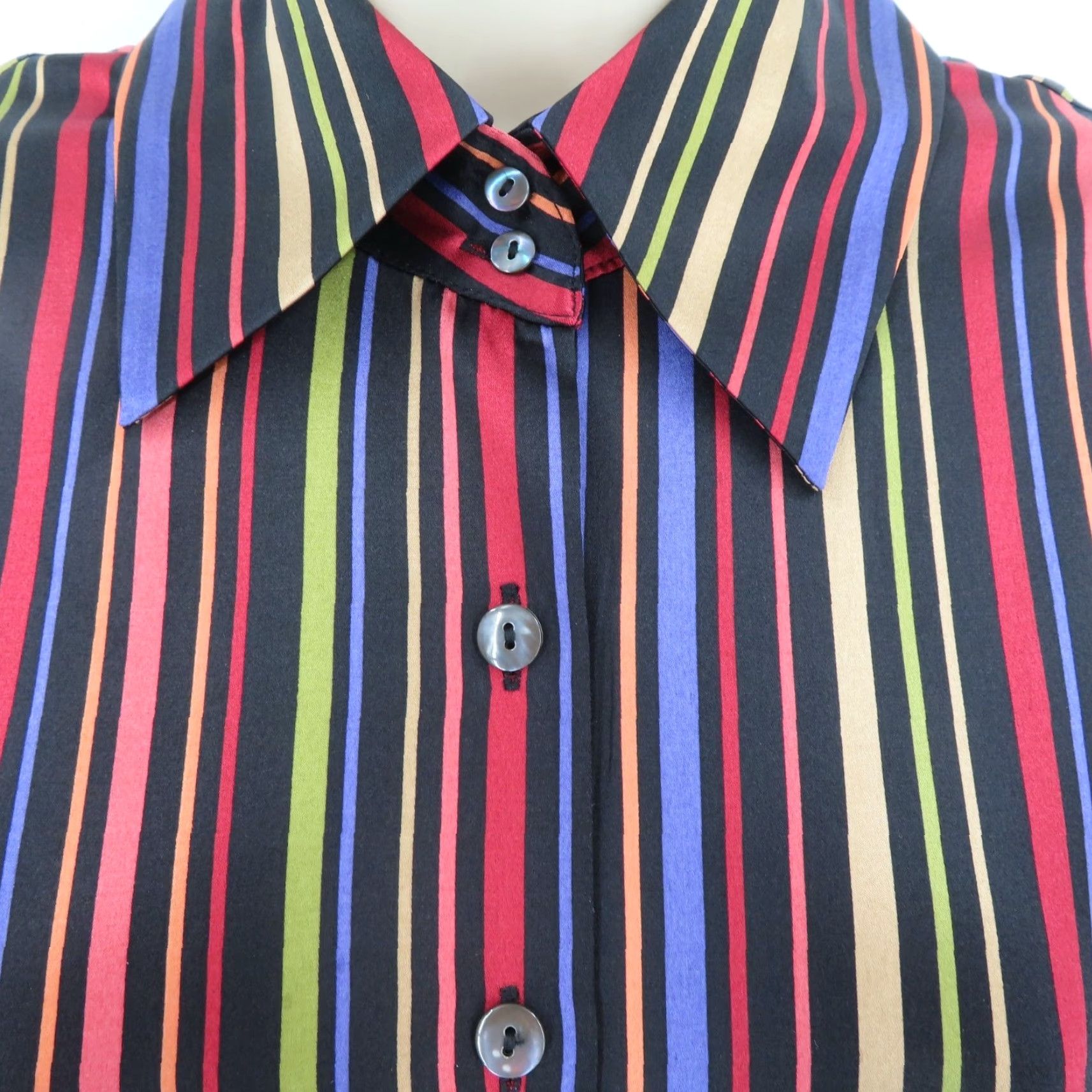 Talbots Talbots Petites 10P Silk Blend Rainbow Striped Collar Button Shirt Womens Pets 10P Multicolor Button-Up Shirt Array Fashion Size L / US 10 / IT 46 - 3 Thumbnail