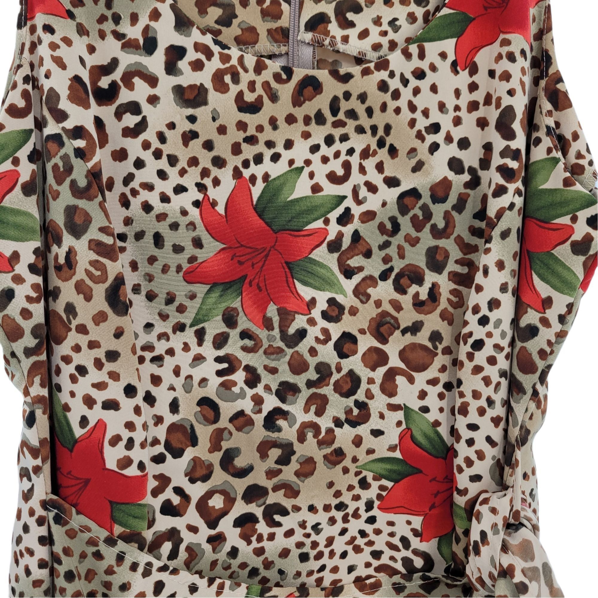 Vintage Vtg Holiday Hostess Maxi Dress Sz M Tan Leopard Red Lily Sid Size M / US 6-8 / IT 42-44 - 6 Thumbnail