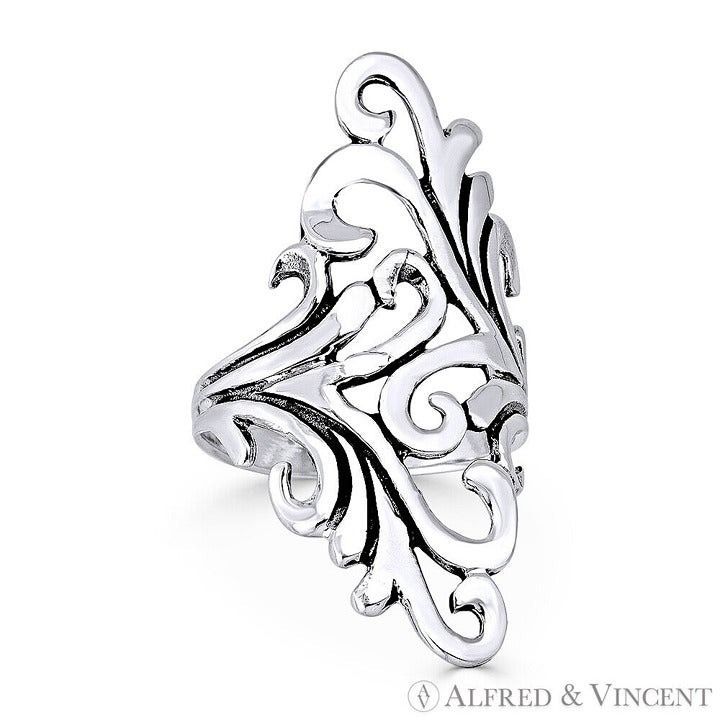 Other Plant Vine Charm Long Statement Ring in .925 Sterling Silver Size ONE SIZE - 1 Preview