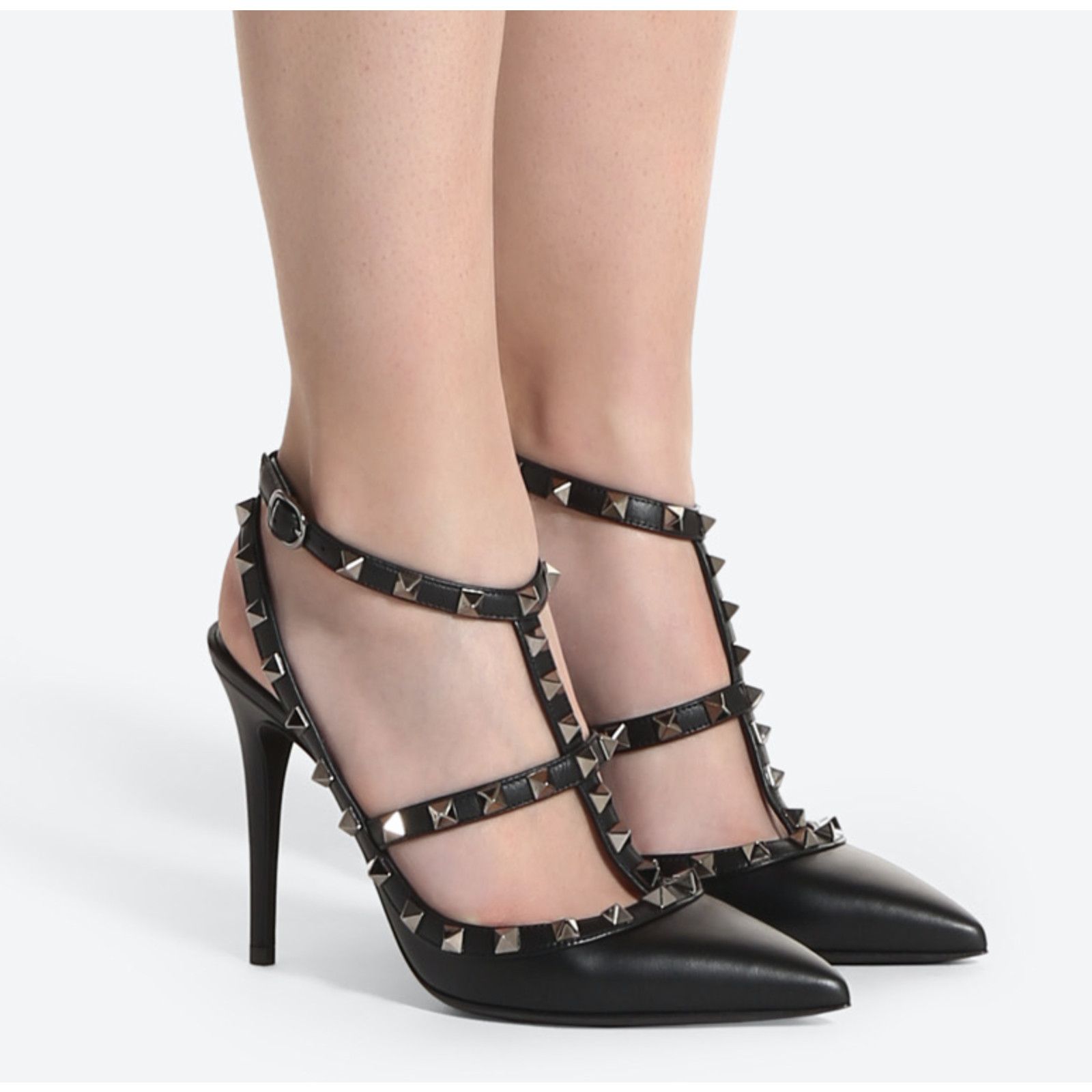 Valentino Rockstud Noir Ankle Strap Pointed Sandal Heel Pump 36.5 Size US 6.5 / IT 36.5 - 5 Thumbnail