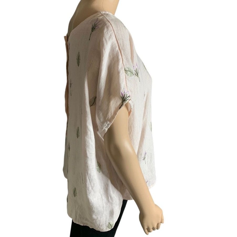 Cynthia Rowley Cynthia Rowley Linen Top Women Large Embroidered Button Back Size L / US 10 / IT 46 - 2 Thumbnail