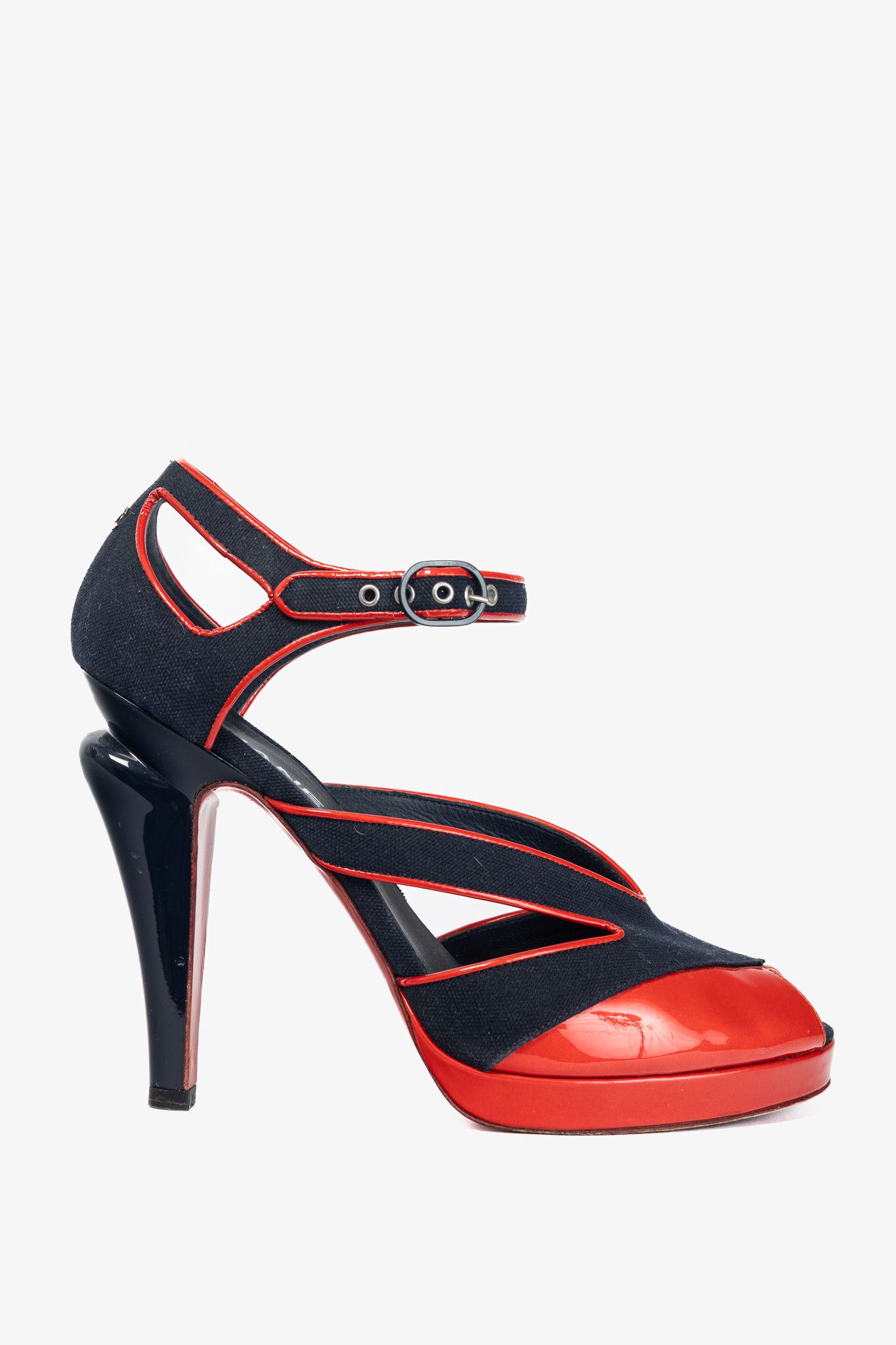 Chanel Chanel SS/08 Runway Navy Canvas & Red Patent Leather Sandals Size US 10.5 / IT 40.5 - 1 Thumbnail