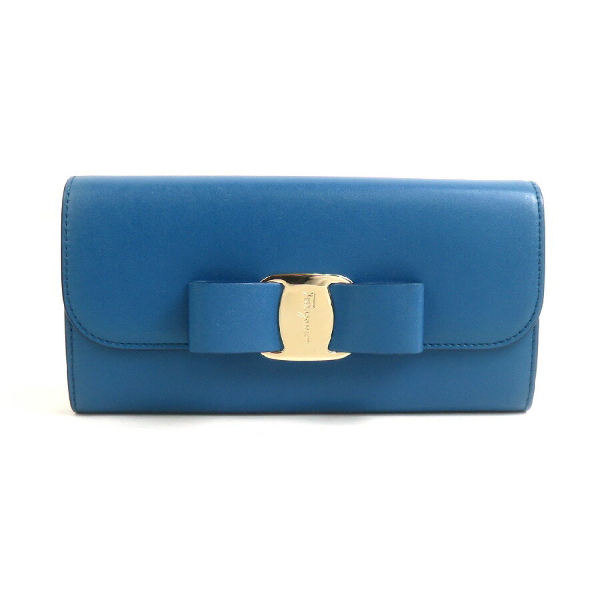 Salvatore Ferragamo Salvatore Ferragamo Vara Ribbon Leather Long Wallet in Blue and Gold for Women (e60813a) Size ONE SIZE - 1 Thumbnail