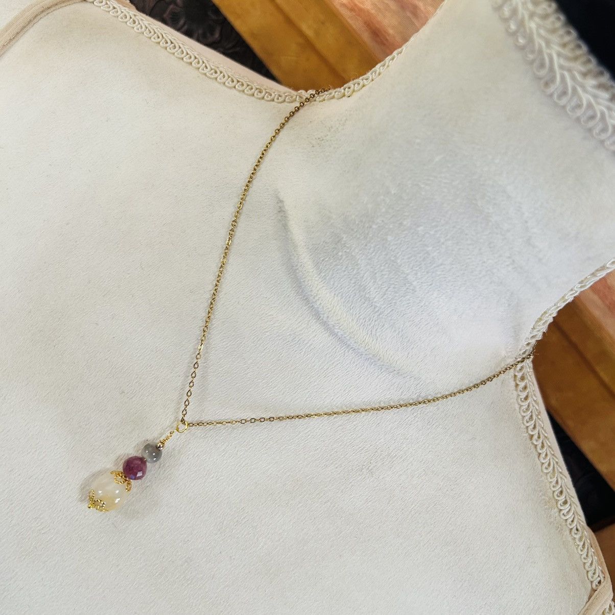 Handmade Handcrafted vintage bead genuine stone drop pendant necklace Size ONE SIZE - 2 Thumbnail