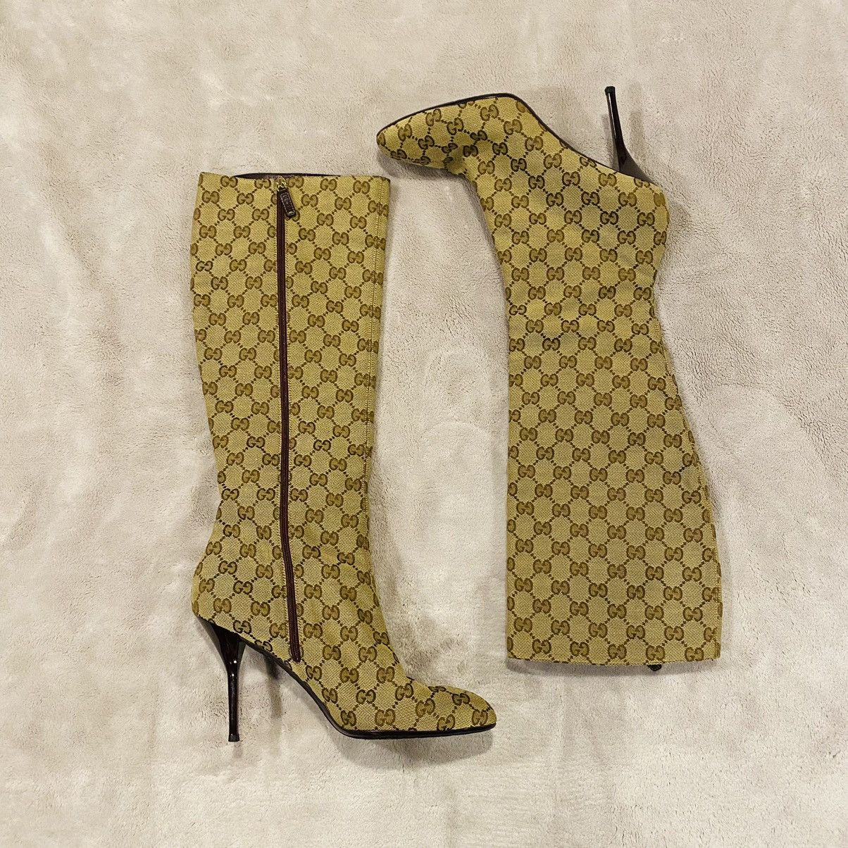image of Gucci Italy Monogram Canvas Tall Heel Shoes Boots Eu 40 / Us 8.5 in Brown, Women's (Size 9)