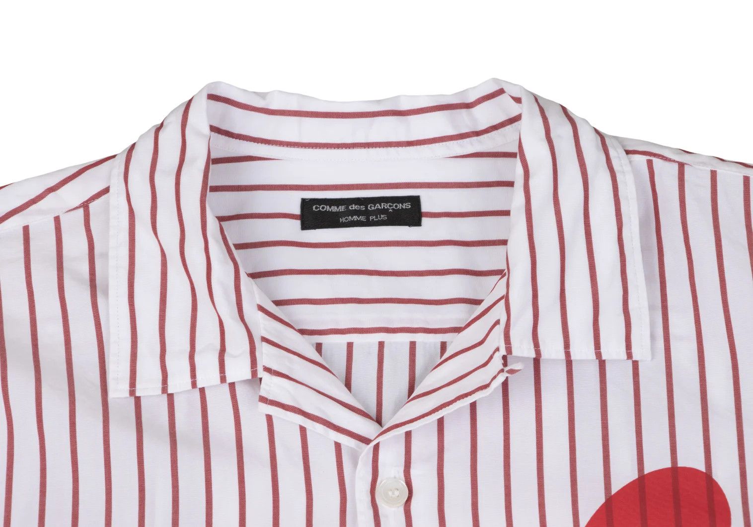 Comme des Garcons Homme Plus Open Collar Striped Logo Print Short Sleeve Shirt White Red Size US M / EU 48-50 / 2 - 3 Thumbnail