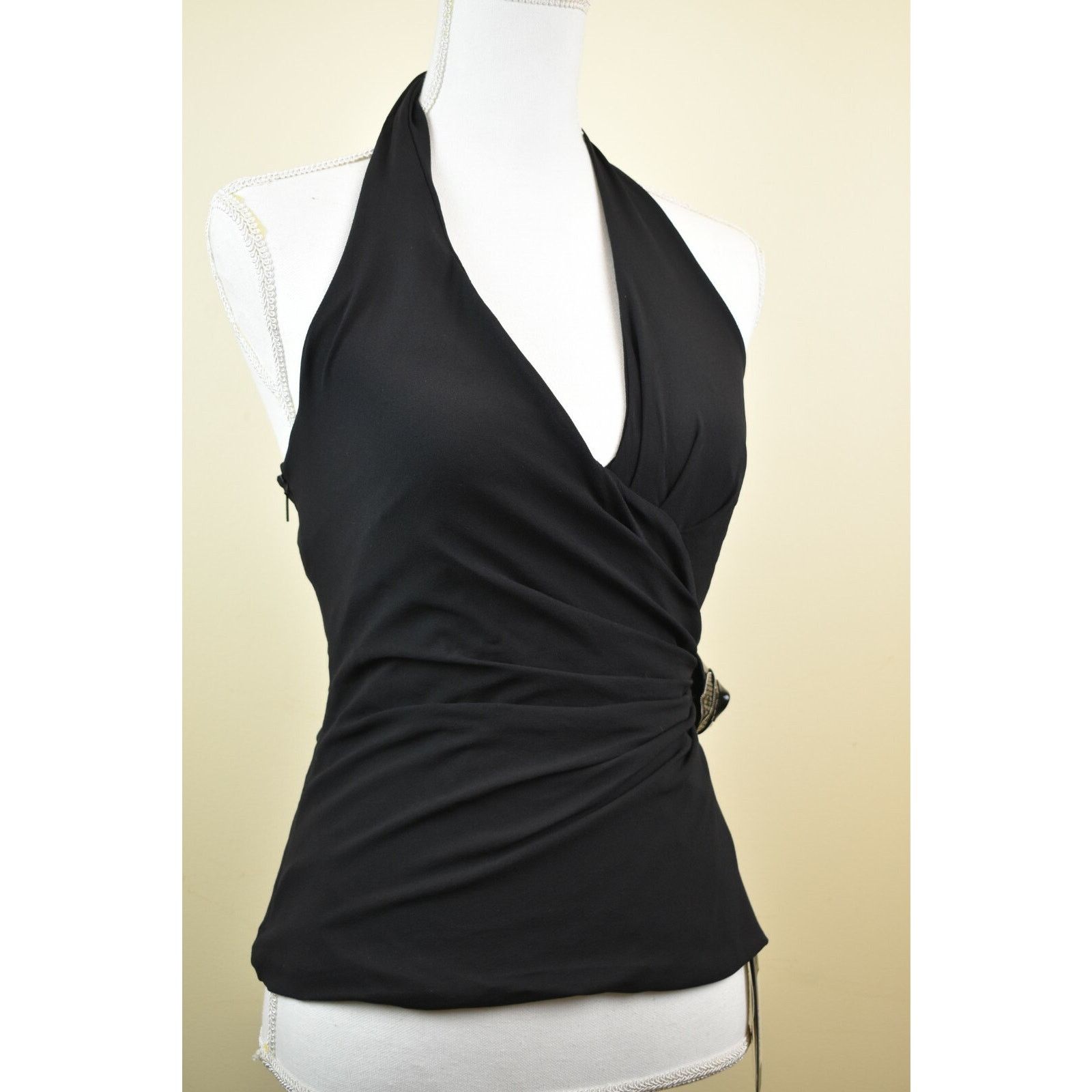 Versace VERSACE BLACK SILK FLOWER BROOCH TOP HALTER BLOUSE 44 ITALY Size M / US 6-8 / IT 42-44 - 2 Thumbnail