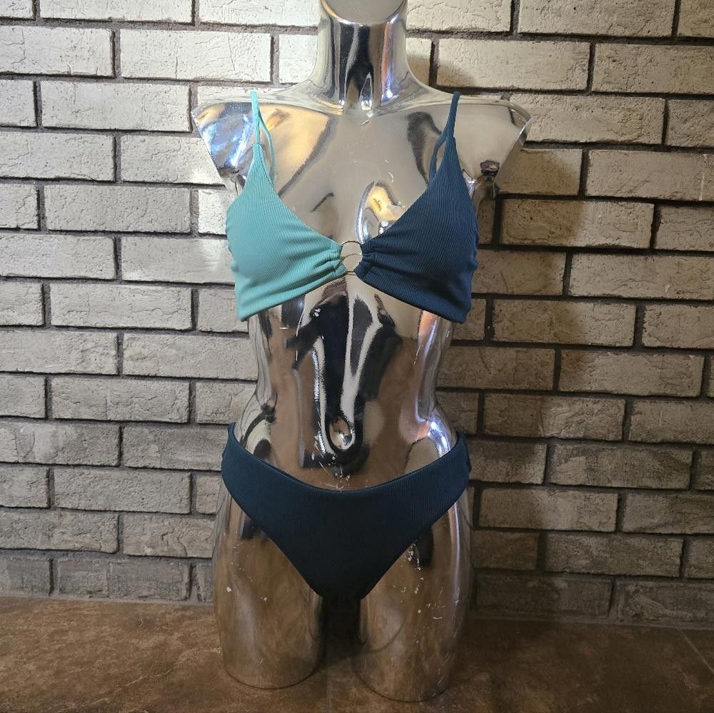 Designer Teal Colorblock Zaful Bikini Set Size ONE SIZE - 1 Thumbnail
