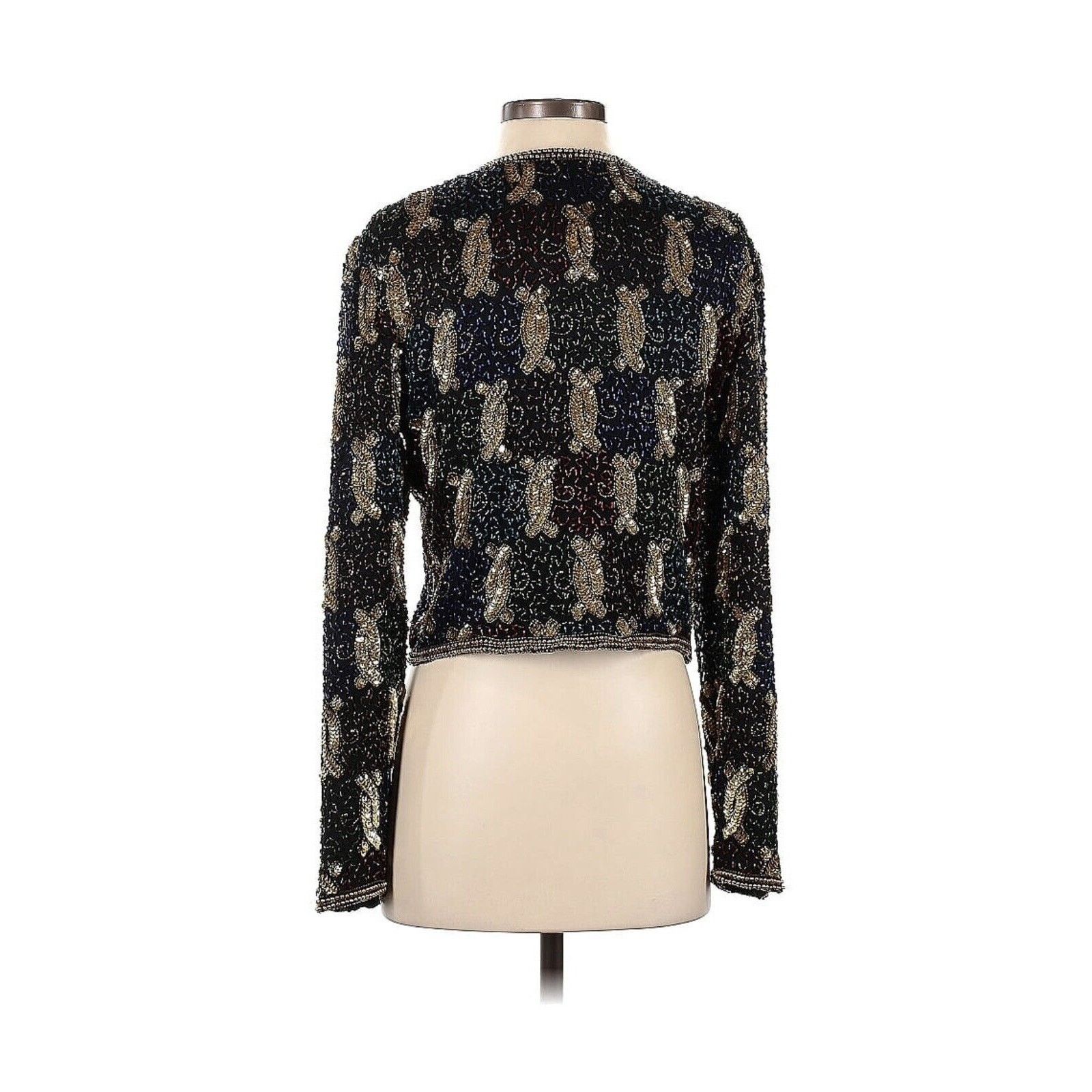 Vintage VTG LAURENCE KAZAR silk Sequin Beaded Black Gold Jacket SP Size S / US 4 / IT 40 - 2 Thumbnail
