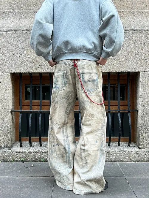 VIBE Painted Print Baggy Wide Leg Jeans Size US 33 - 5 Thumbnail