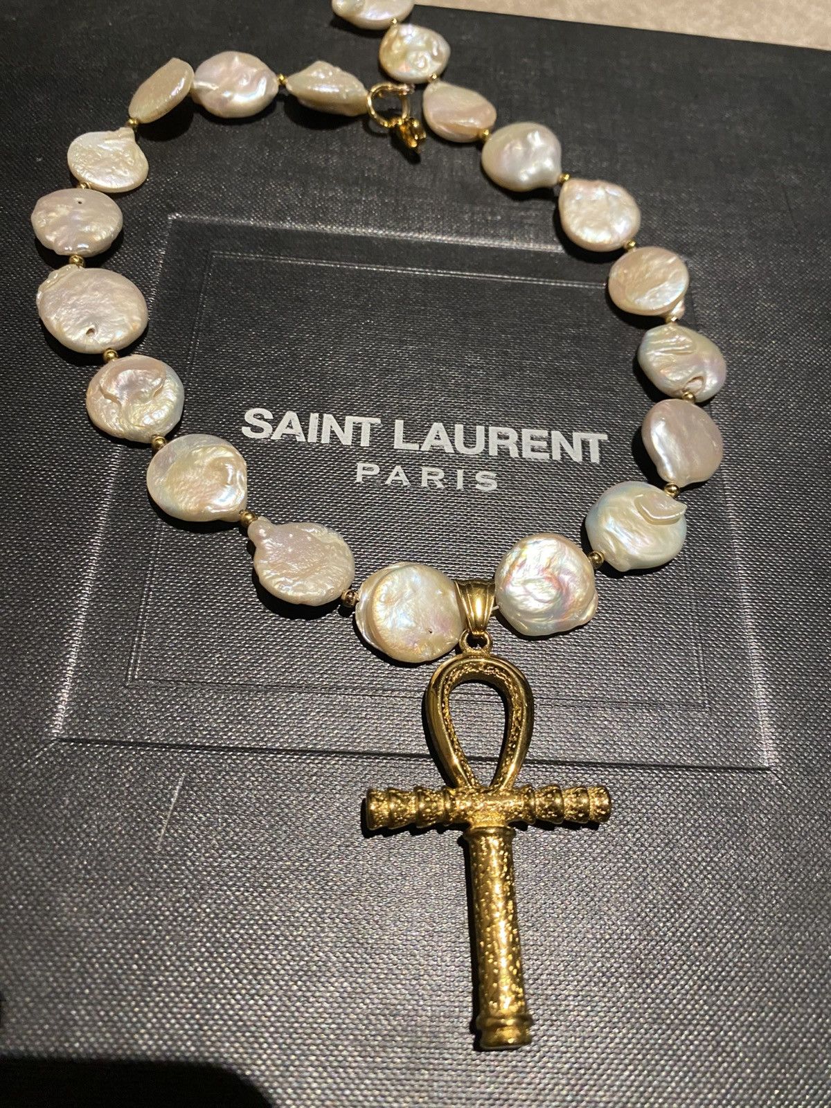 18K Gold Plated Cross Pearls Necklace