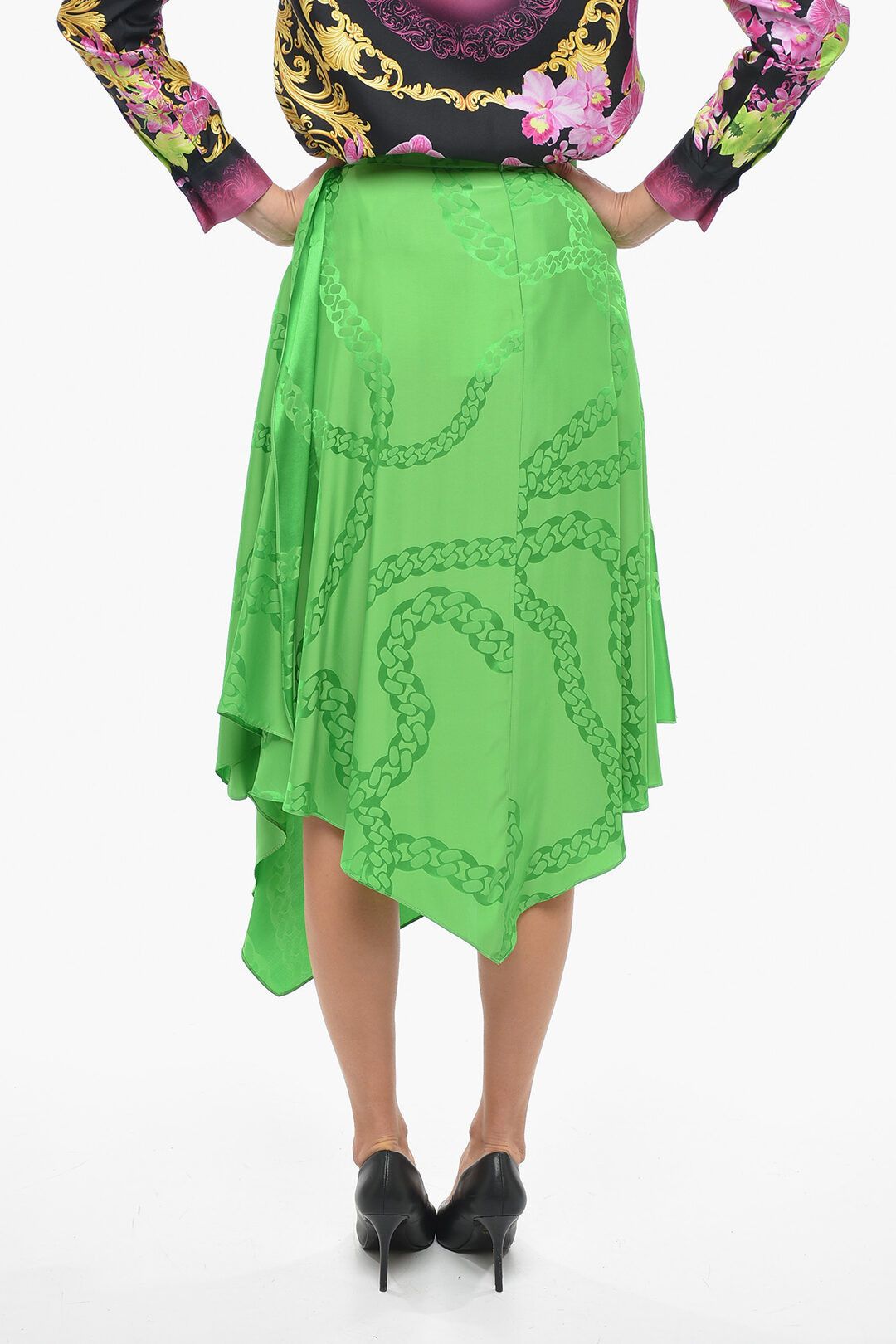 Stella McCartney og1mm0824 Silk Blend Midi Skirt in Green Size 27" / US 4 / IT 40 - 2 Thumbnail