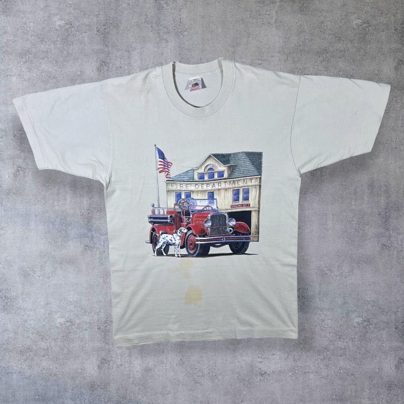 Fruit Of The Loom VINTAGE 90’s Fire Department Fire Fighter Souvenir Graphic Single Stitch T-Shirt Large Mens Cream Shirt 90s Fire Department Souvenir Graphic Front Size US L / EU 52-54 / 3 - 2 Thumbnail