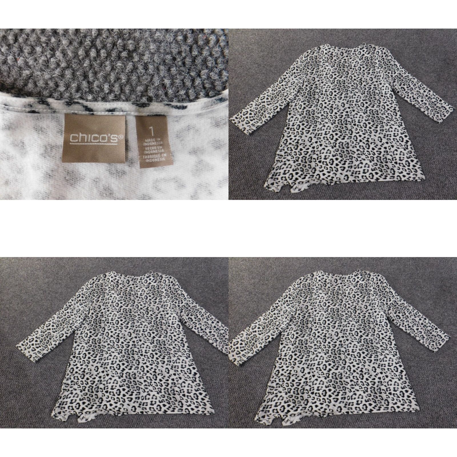 Vintage Chicos Size 1 Sweater gray animal print knit stretch rayon roundneck Size XS / US 0-2 / IT 36-38 - 8 Thumbnail