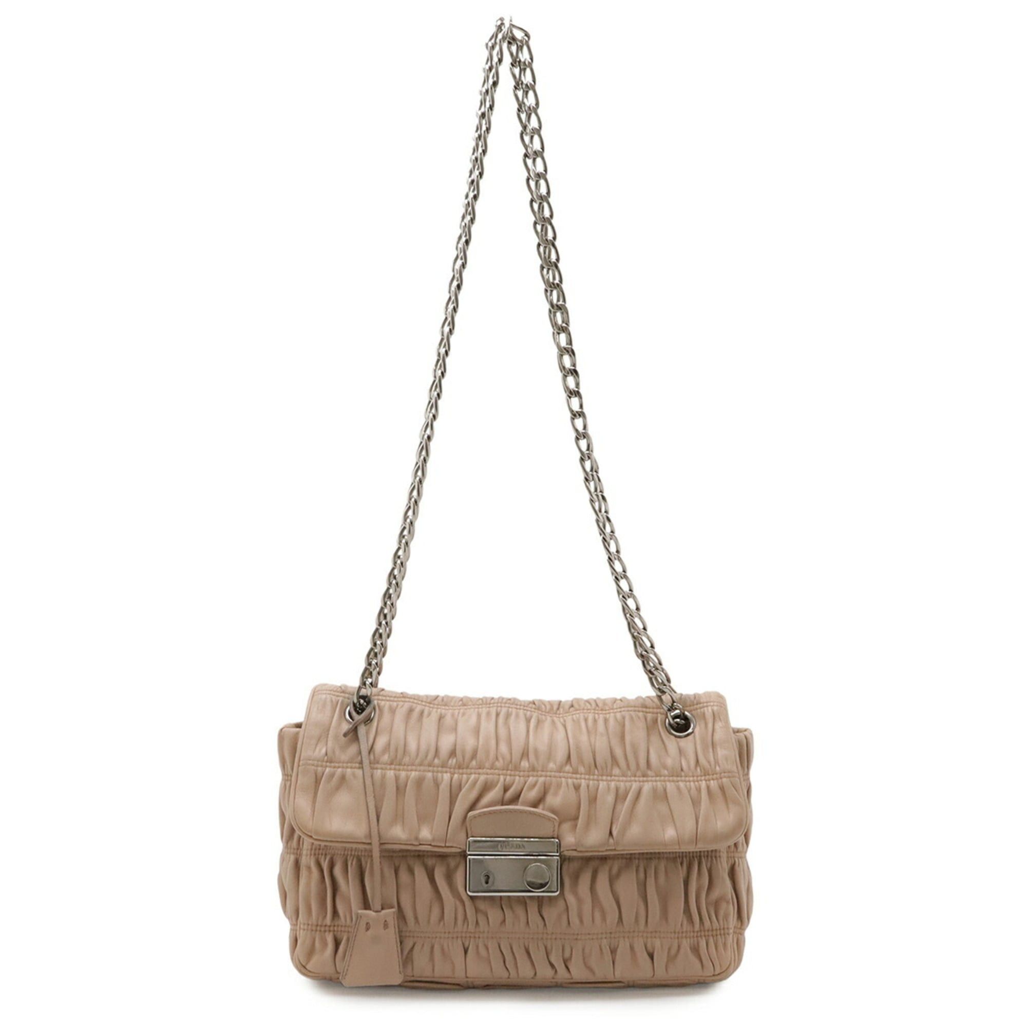 Prada PRADA NAPPA GAUFRE Shoulder Bag, Chain Gathered Leather, Beige BT0939 Size ONE SIZE - 1 Thumbnail