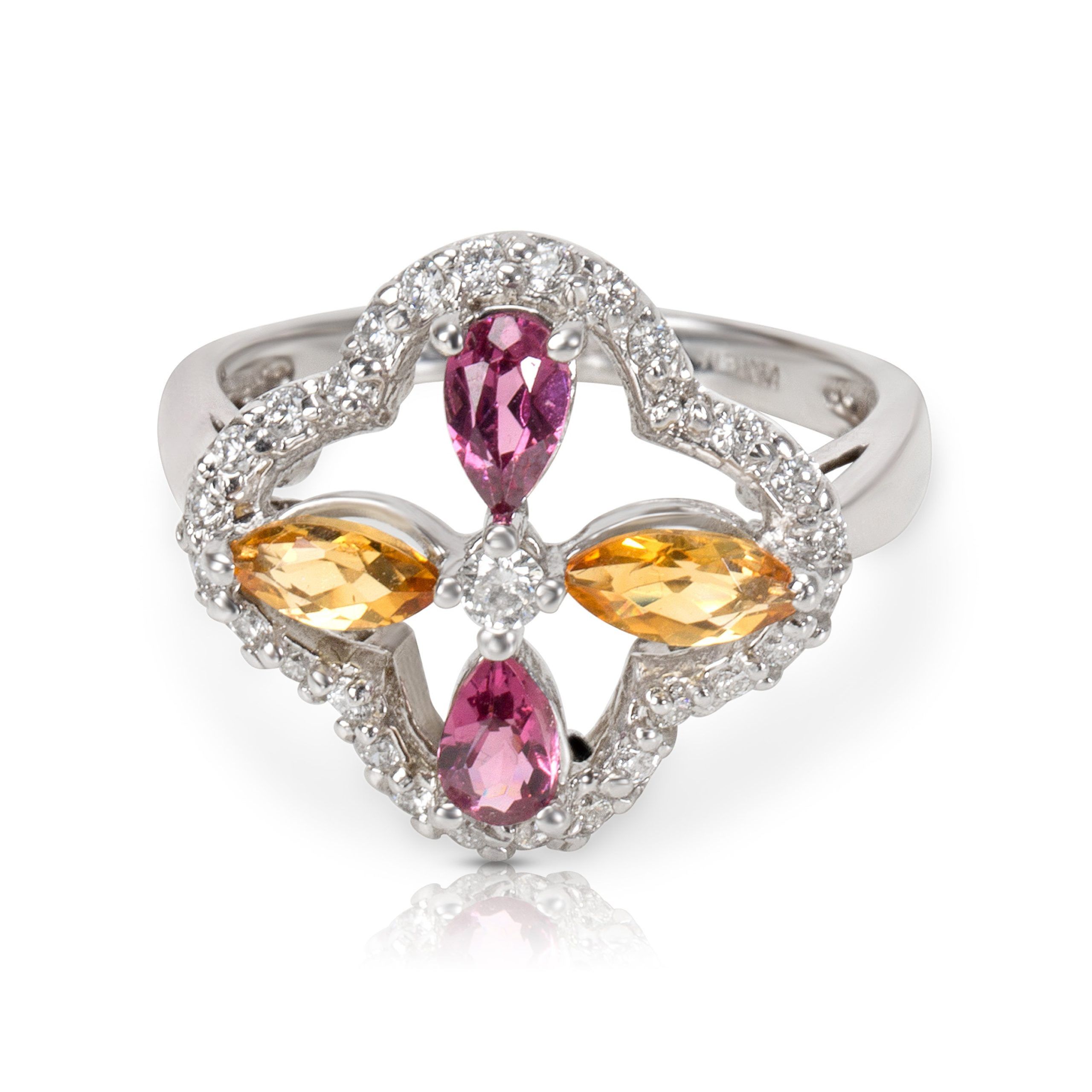 image of Tiffany Co Diamond, Garnet & Citrine Fashion Ring In 14K White Gold (0.33 Ctw), Women's