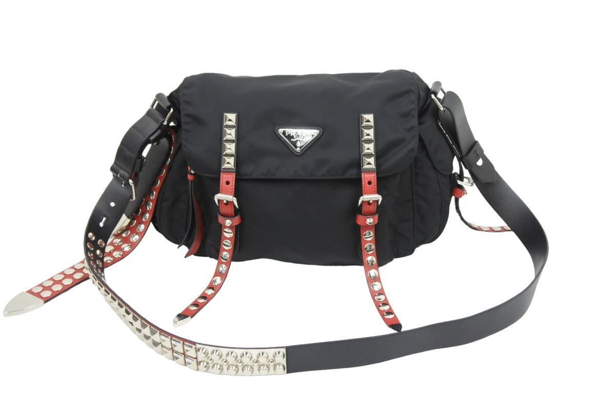 Prada Prada Shoulder Bag Studded Messenger Nylon Black Red Grailed