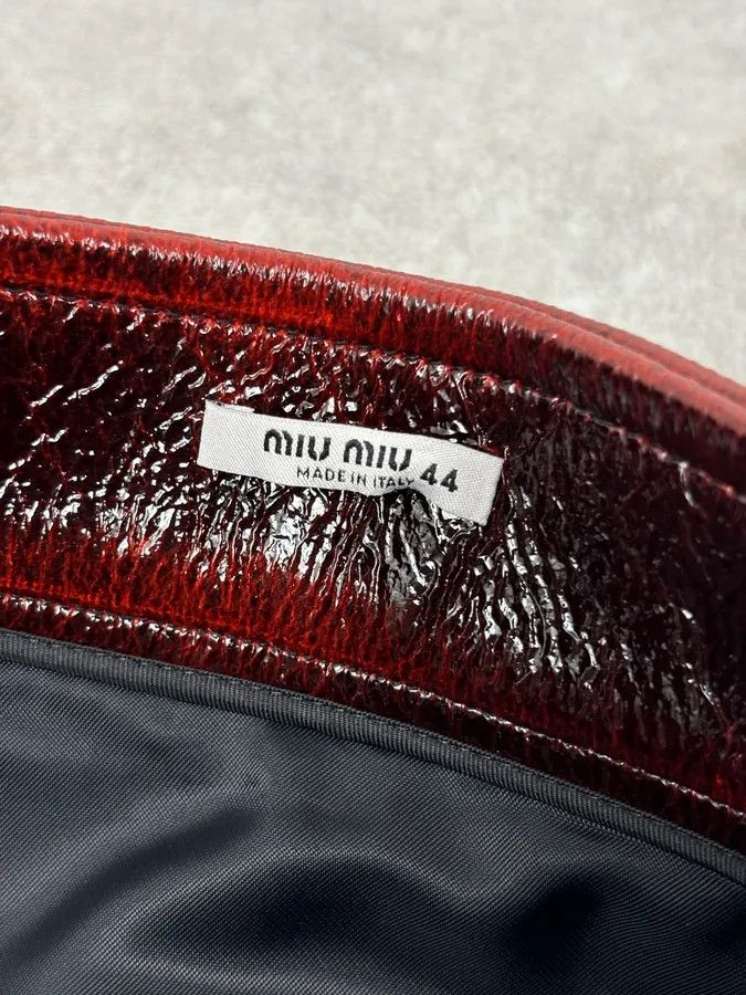 Miu Miu SS2020 Miu Miu Burgundy Leather Metallic Mini Skirt Size 28" / US 6 / IT 42 - 9 Thumbnail