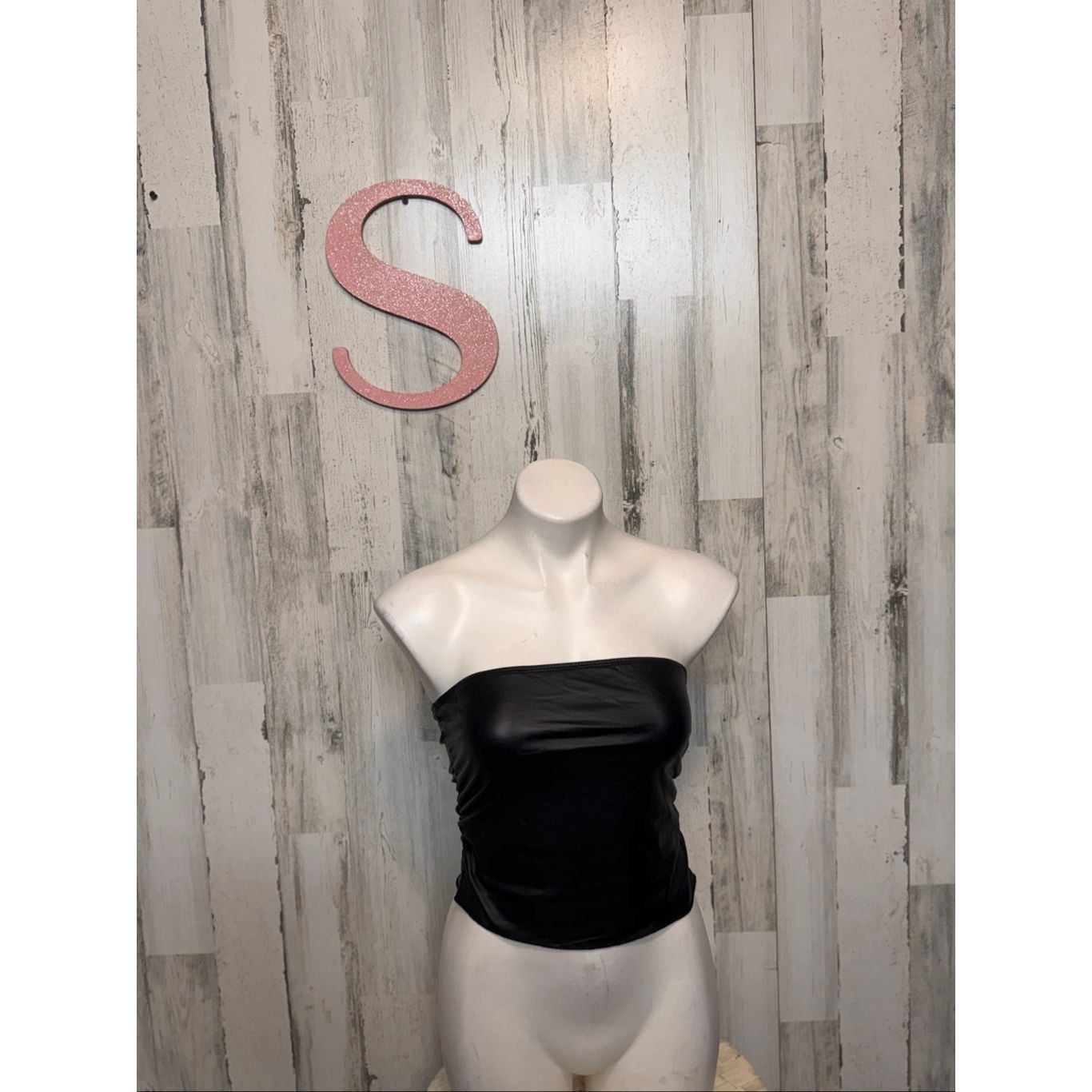Other Black Faux Leather Tube Top Small | Strapless Shiny Clubwear Size S / US 4 / IT 40 - 1 Thumbnail
