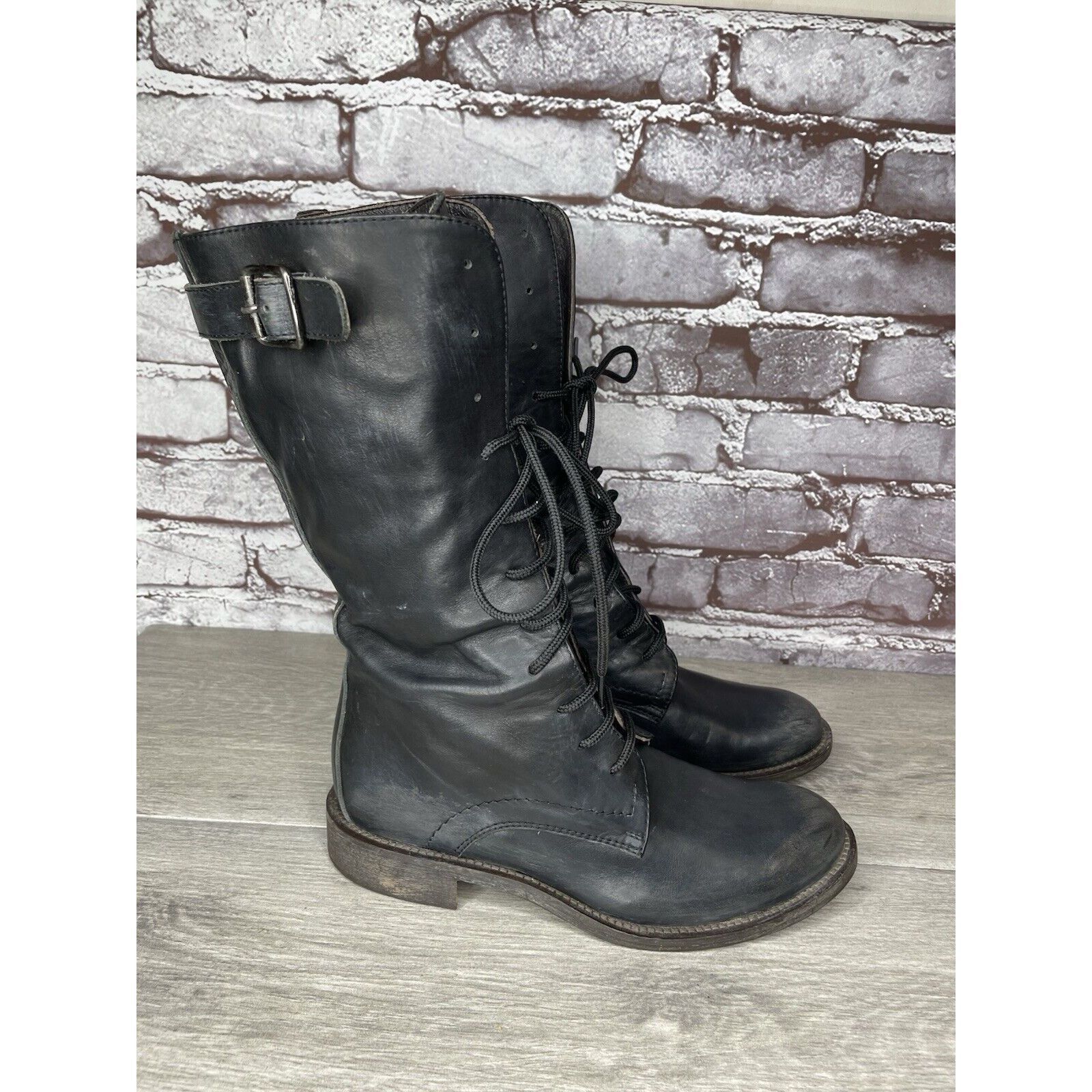 Madison Madison et cie blue Leather Combat Lace Up Buckle Boots Wome Size US 5.5 / IT 35.5 - 21 Thumbnail