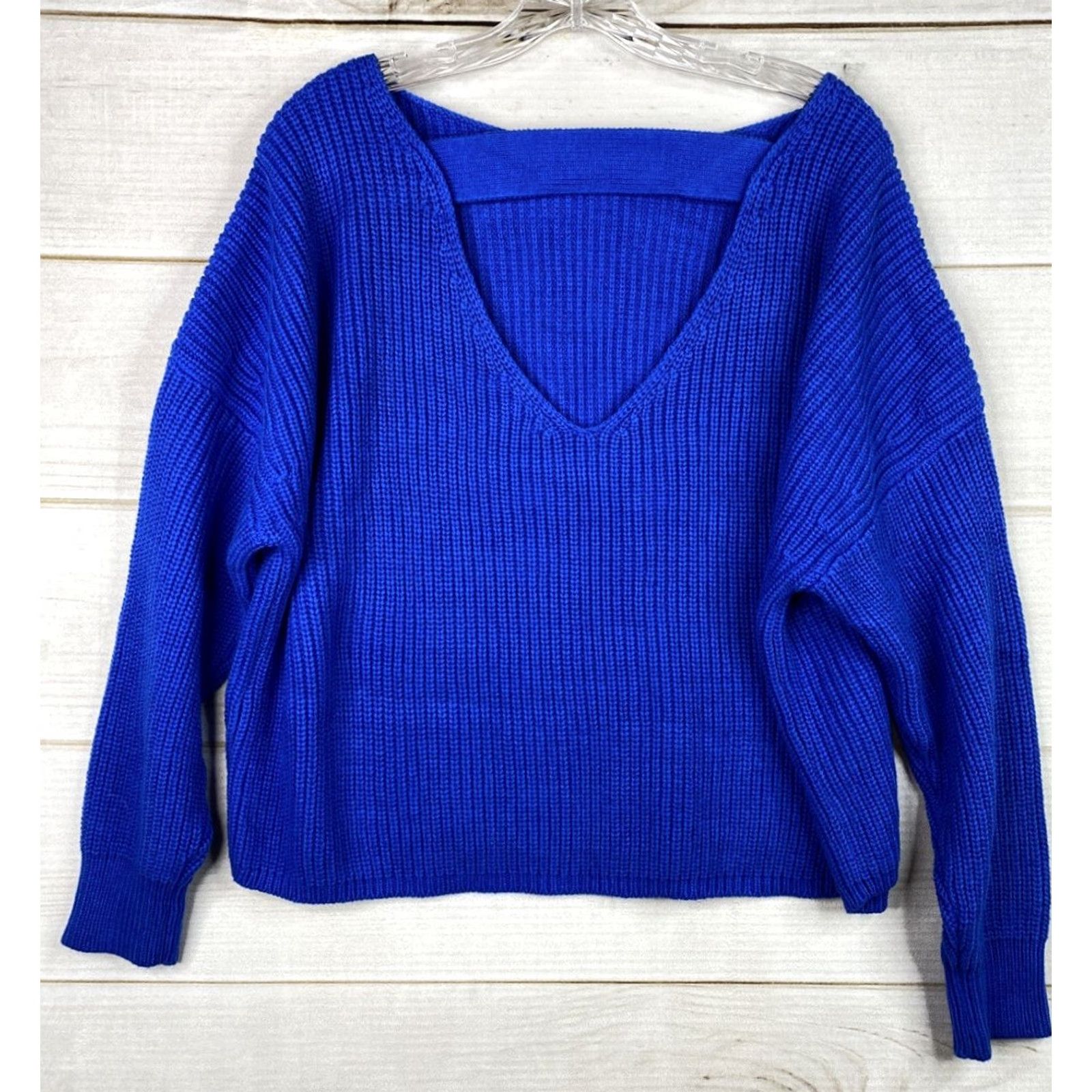 Bar III Bar III Sweater Womens PL Blue Open Back Long Sleeve Stretch Cable Knit NWT Size L / US 10 / IT 46 - 6 Thumbnail