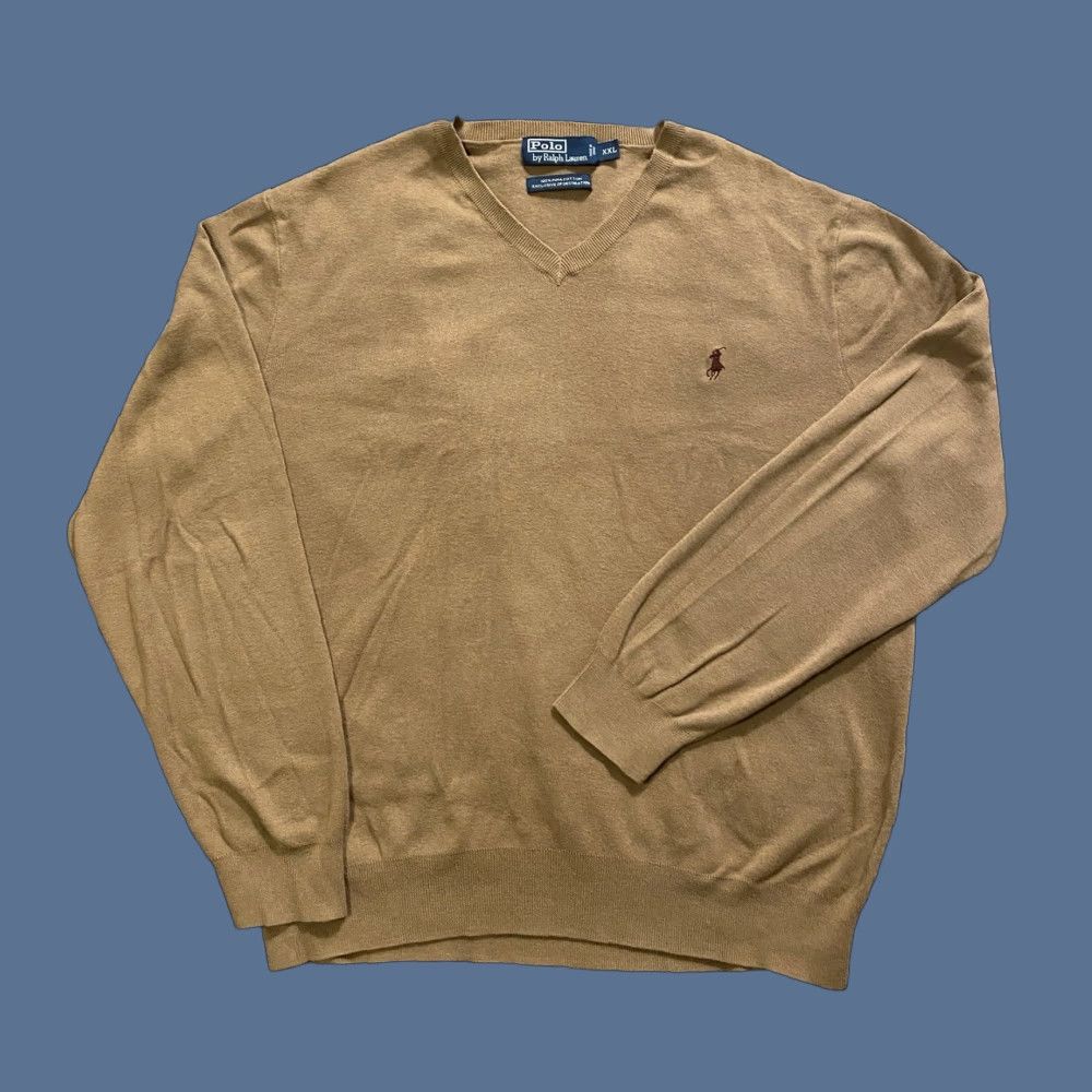 Polo Ralph Lauren VINTAGE Polo Ralph Lauren Sweater Pullover 2XL Men Brown 100% Pima Cotton V-Neck Size US XXL / EU 58 / 5 - 1 Thumbnail