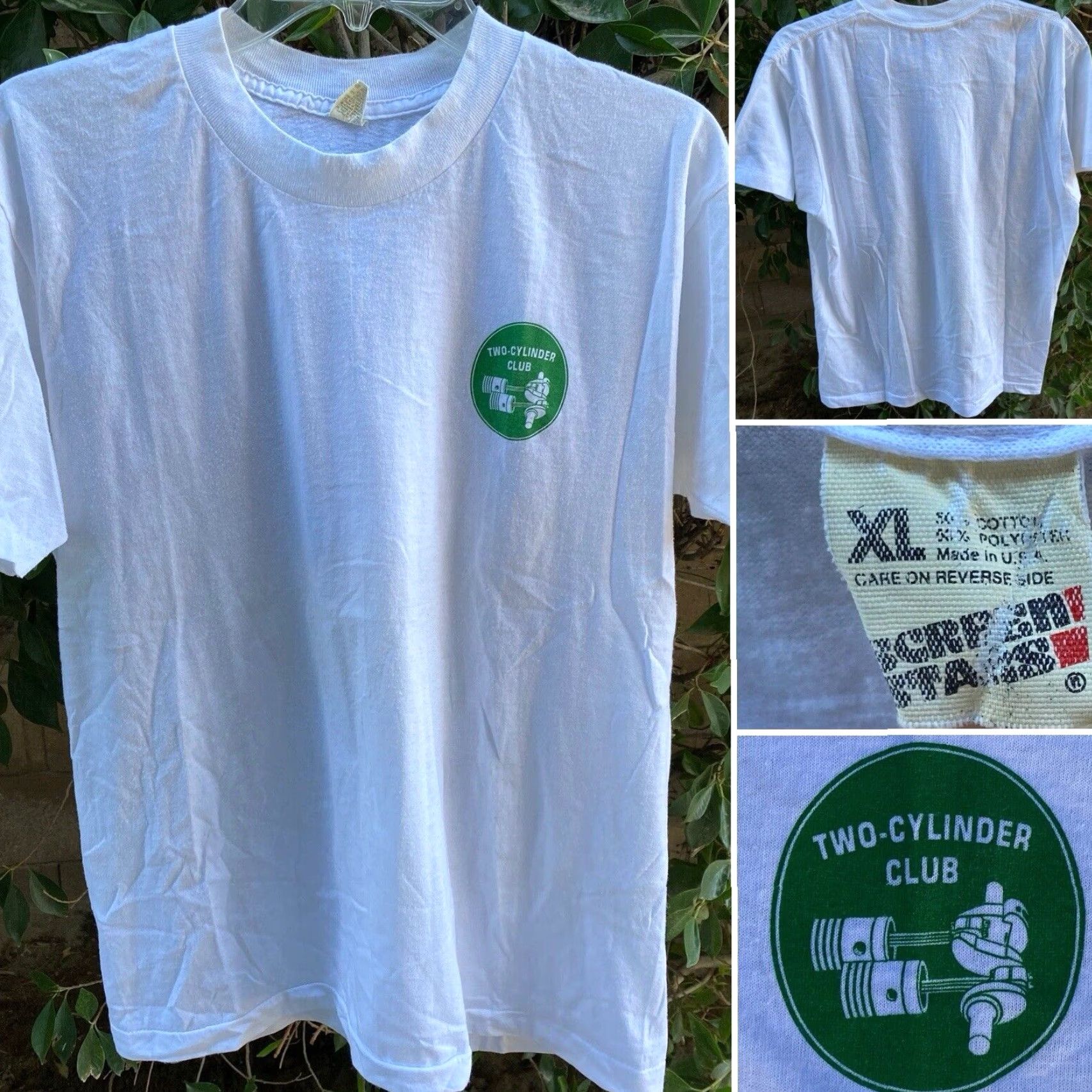Vintage Vintage Screen Stars T-Shirt Two Cylinder Club Graphic Tee White XL Men Short Sleeve Cotton Blend **(Country of Origin: United States)** Size US XL / EU 56 / 4 - 6 Thumbnail