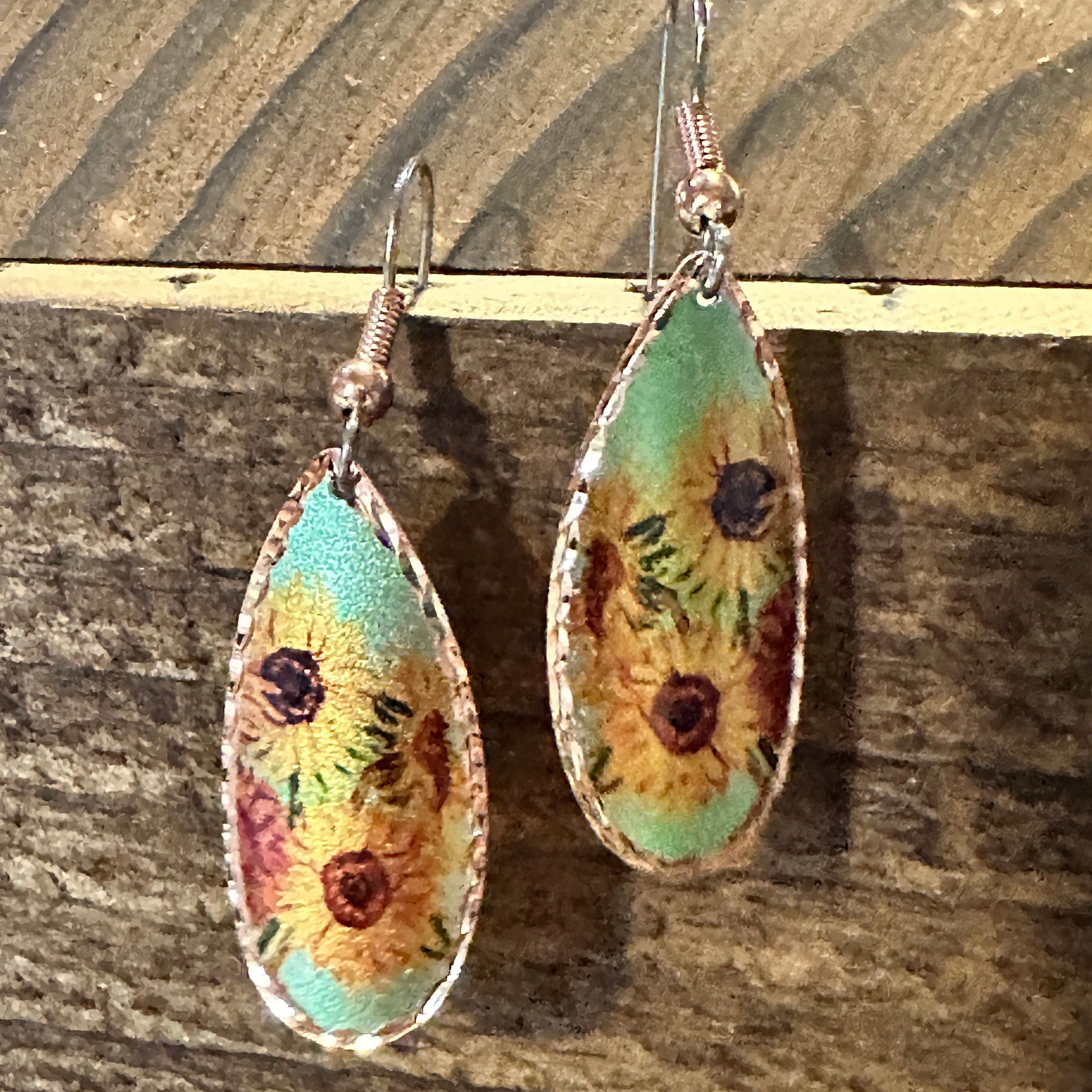 Other Handmade Boho Copper Earrings, Diamond Cut Van Gogh Sunflowe Size ONE SIZE - 1 Thumbnail
