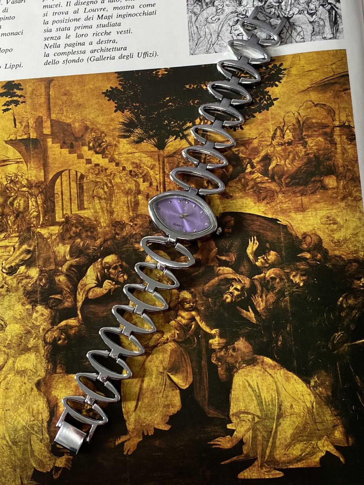 Japanese Brand Vintage Silver Watch Purple Dial Geometric Bracelet Y2K Size ONE SIZE - 1 Thumbnail