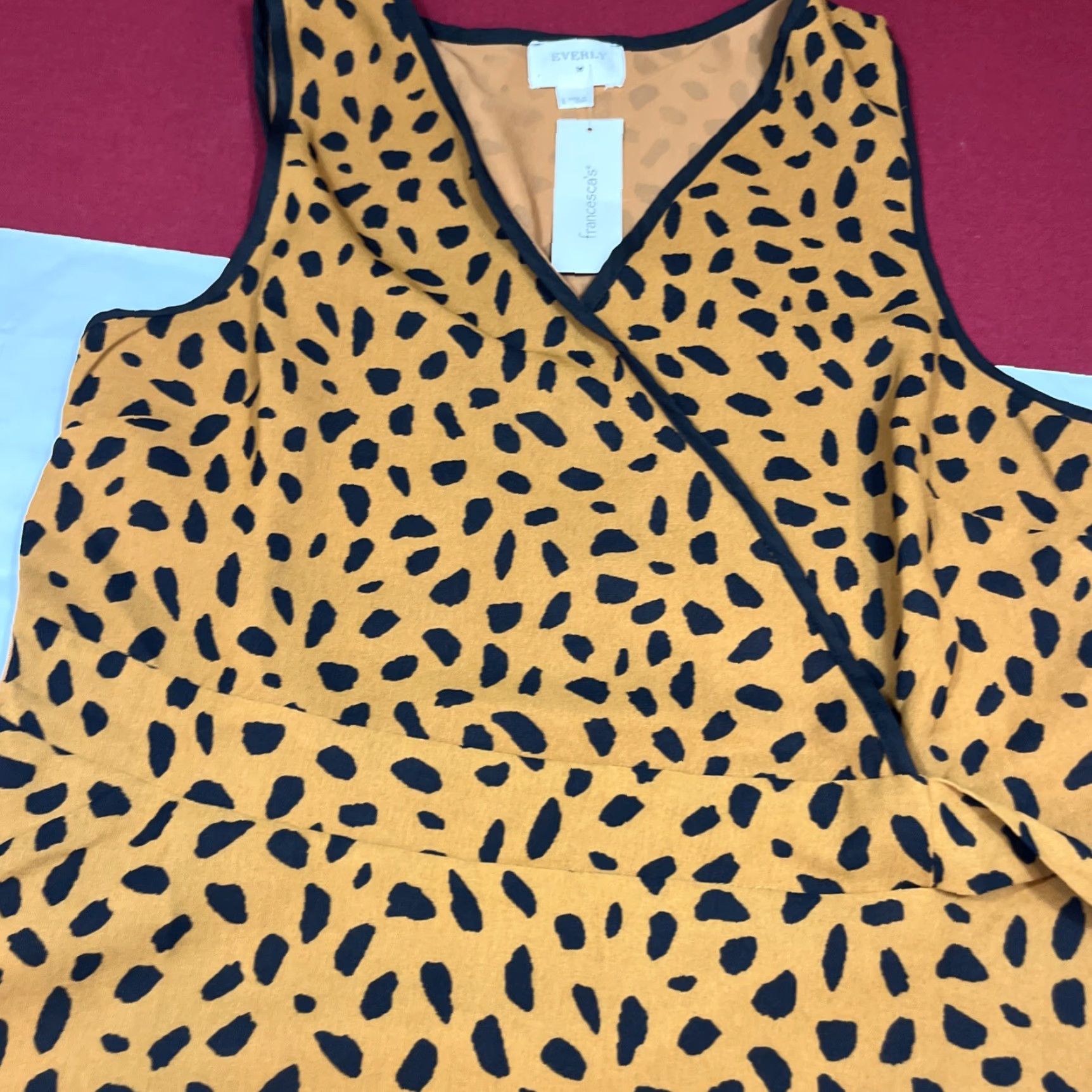 Vintage Everly Dress Women L Black Animal Print Wrap Front V Neck Sleeveless NEW Size L / US 10 / IT 46 - 6 Thumbnail