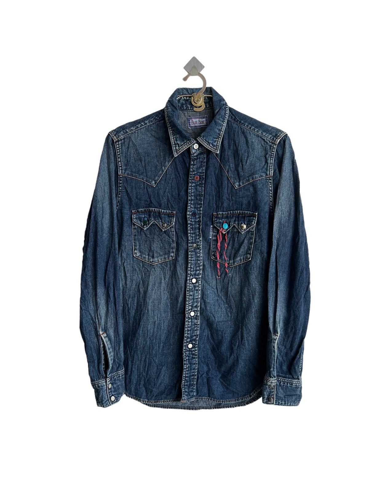 45rpm Blue Blue Western Shirt Sawtooth Pocket Turquoise Indigo Size US M / EU 48-50 / 2 - 2 Thumbnail