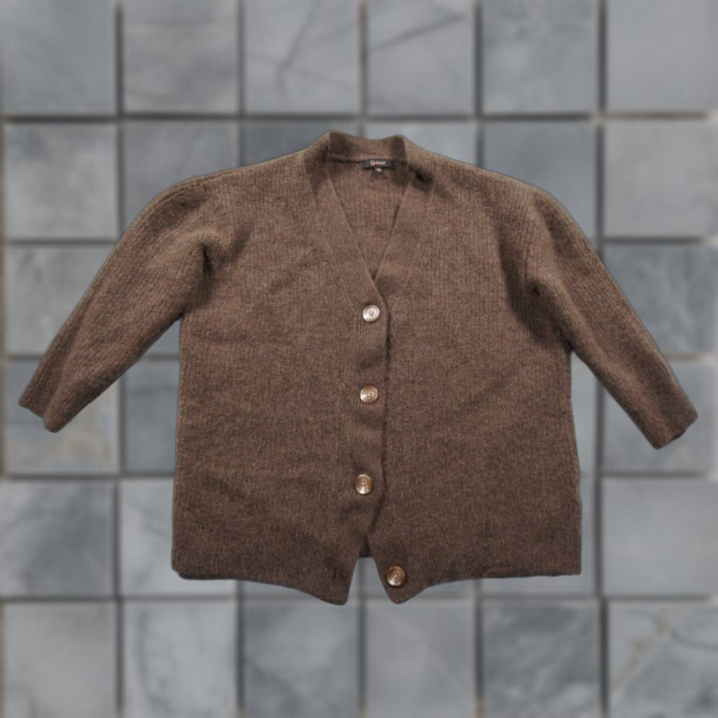 Quince Quince Sweater Womens XS Brown Cardigan Oversized Cashmere Boyfriend Short Sleeve Knit All Seasons Cardigan Mens Womens GirLs Size XS / US 0-2 / IT 36-38 - 1 Thumbnail