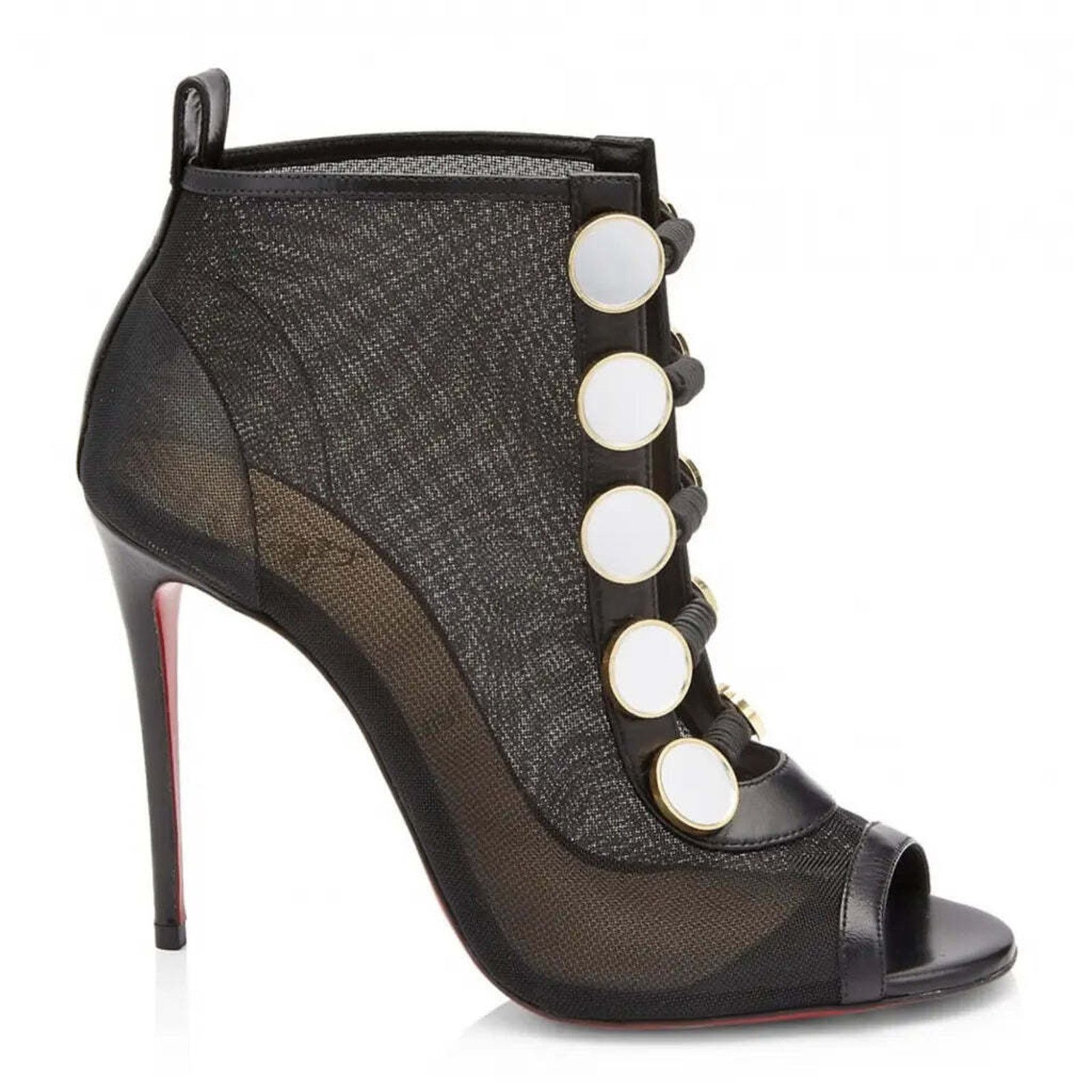 Christian Louboutin Christian Louboutin Marikate 100 Black Mesh Peep Toe Ankle Size US 7 / IT 37 - 3 Thumbnail