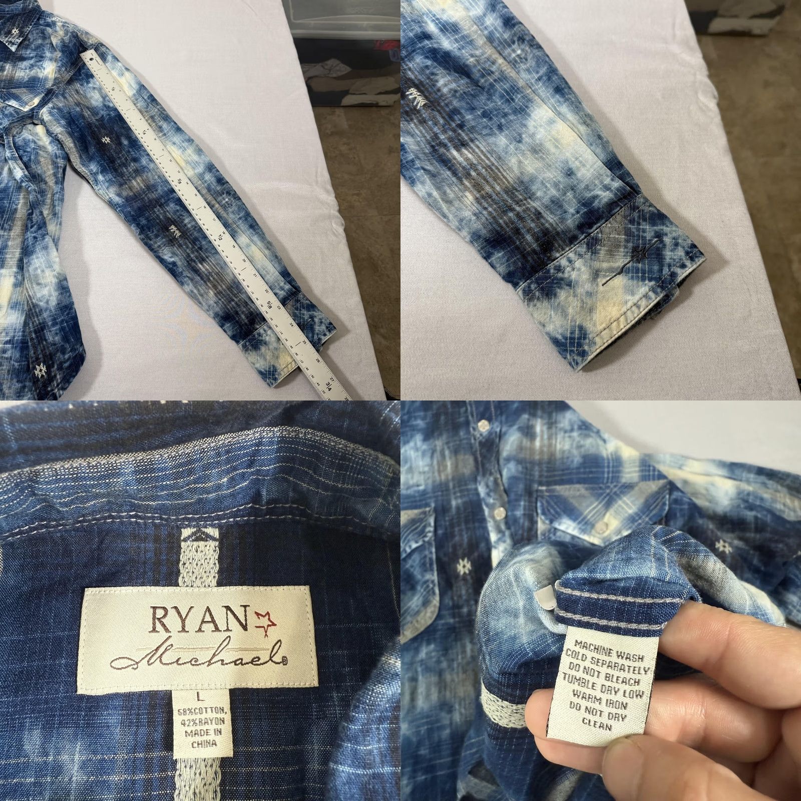 Vintage Ryan Michael Shirt Mens L Blue Plaid Western Pearl Snap Western Cowboy Work Button-Up Size US L / EU 52-54 / 3 - 8 Thumbnail