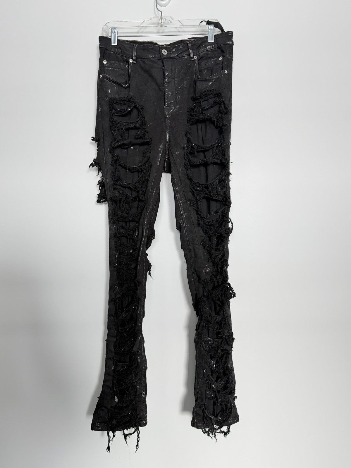 Rick Owens DRKSHDW Detroit Cut Waxed Distressed Jeans Sz 33