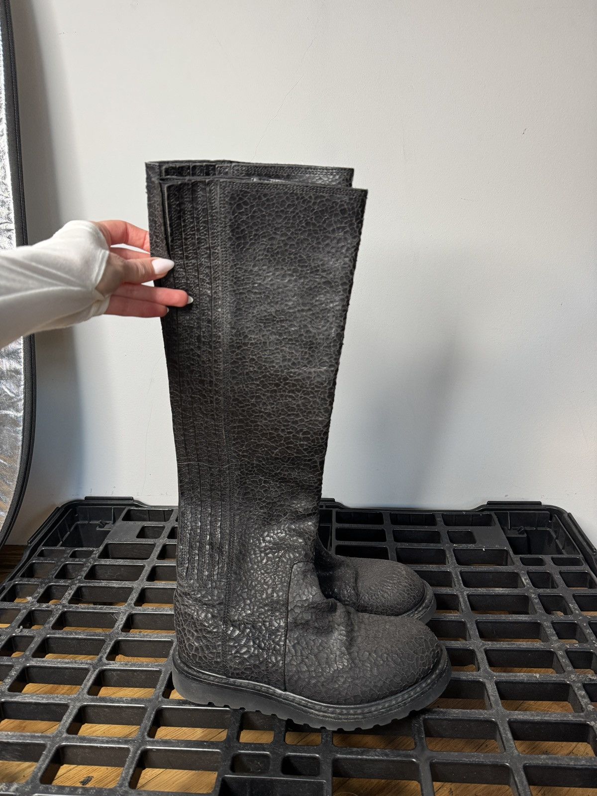 Rick Owens Cracked Plinth Knee Boots