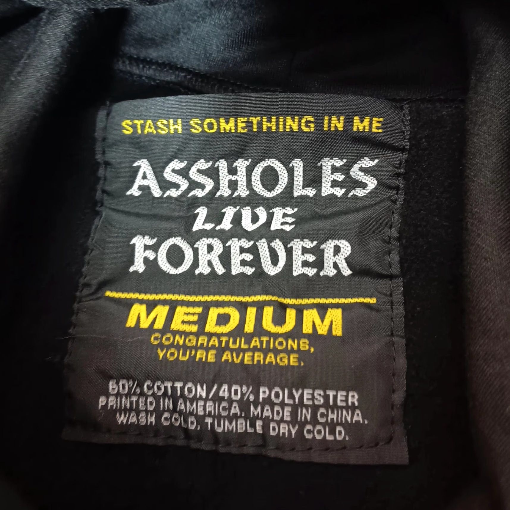 Olive VINTAGE Assholes Live Forever Hoodie Sweatshirt M Black Goth Skeleton Flames Pullover Thriving in Hell Mens Size US M / EU 48-50 / 2 - 7 Thumbnail
