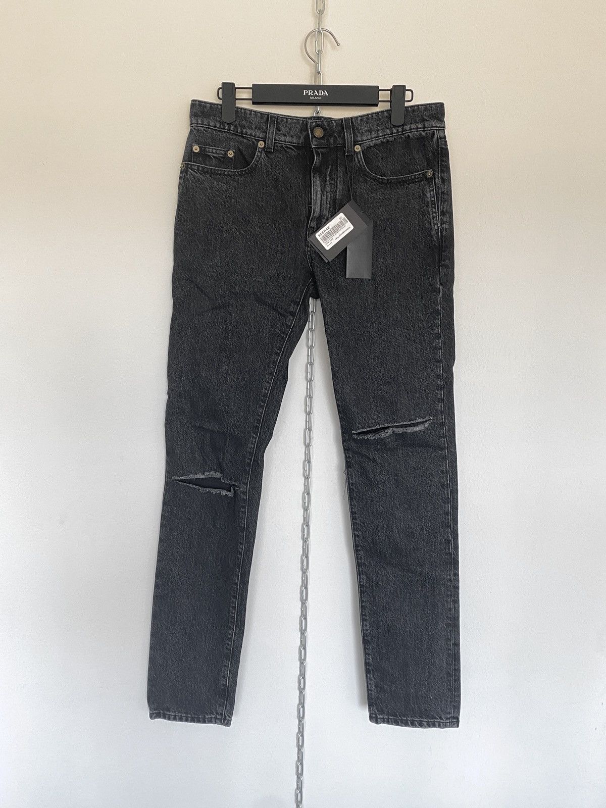 Saint Laurent Paris NWT D02 knee slit trash black acid wash pair #1 Size US 30 / EU 46 - 1 Thumbnail