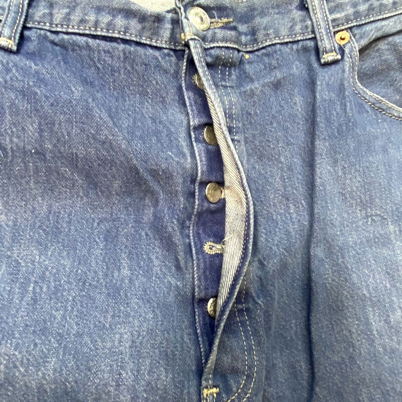 Levi's Levi's 501 Original Fit Jeans Men Blue Denim Button Fly Straight 42x32 Vintage Distressed 5-Pocket Regular Rise Medium Wash Jeans Mens Size US 42 / EU 58 - 6 Thumbnail