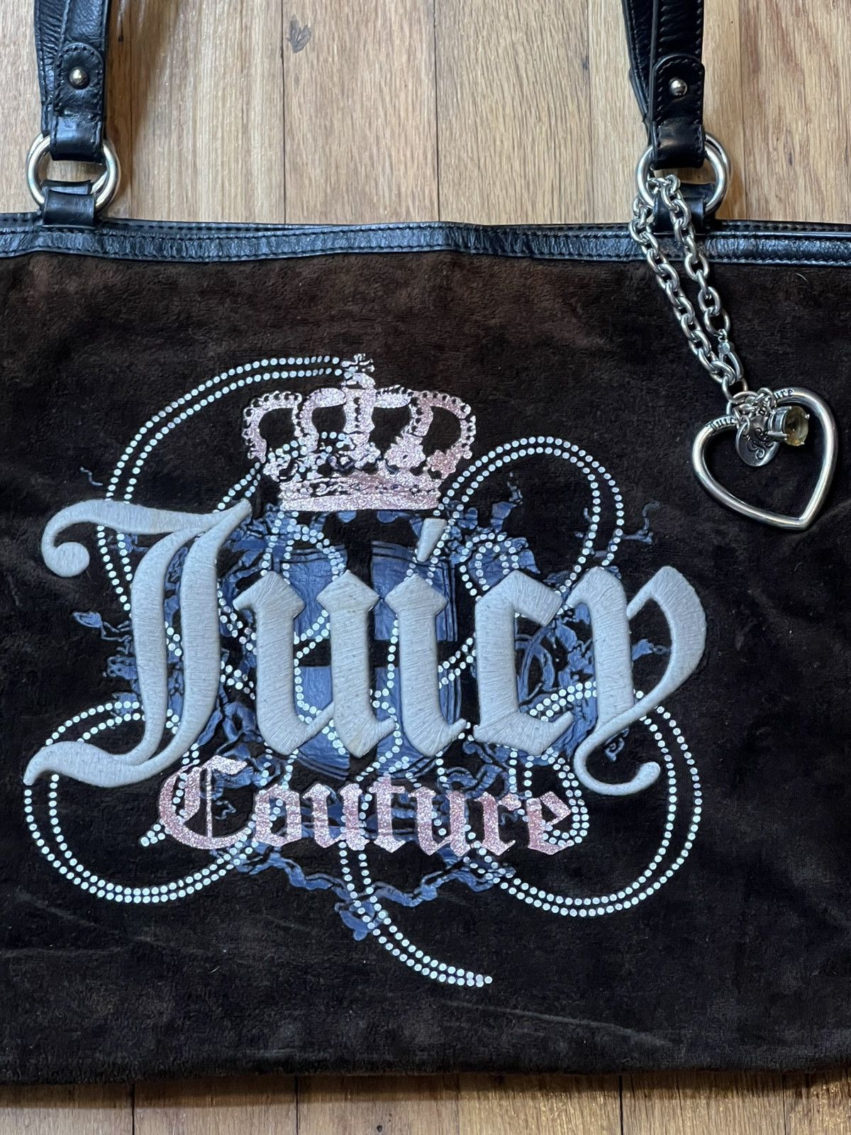 Juicy Couture Juicy Couture Rare Vintage Brown Velour Crown Tote Handbag Size ONE SIZE - 7 Thumbnail