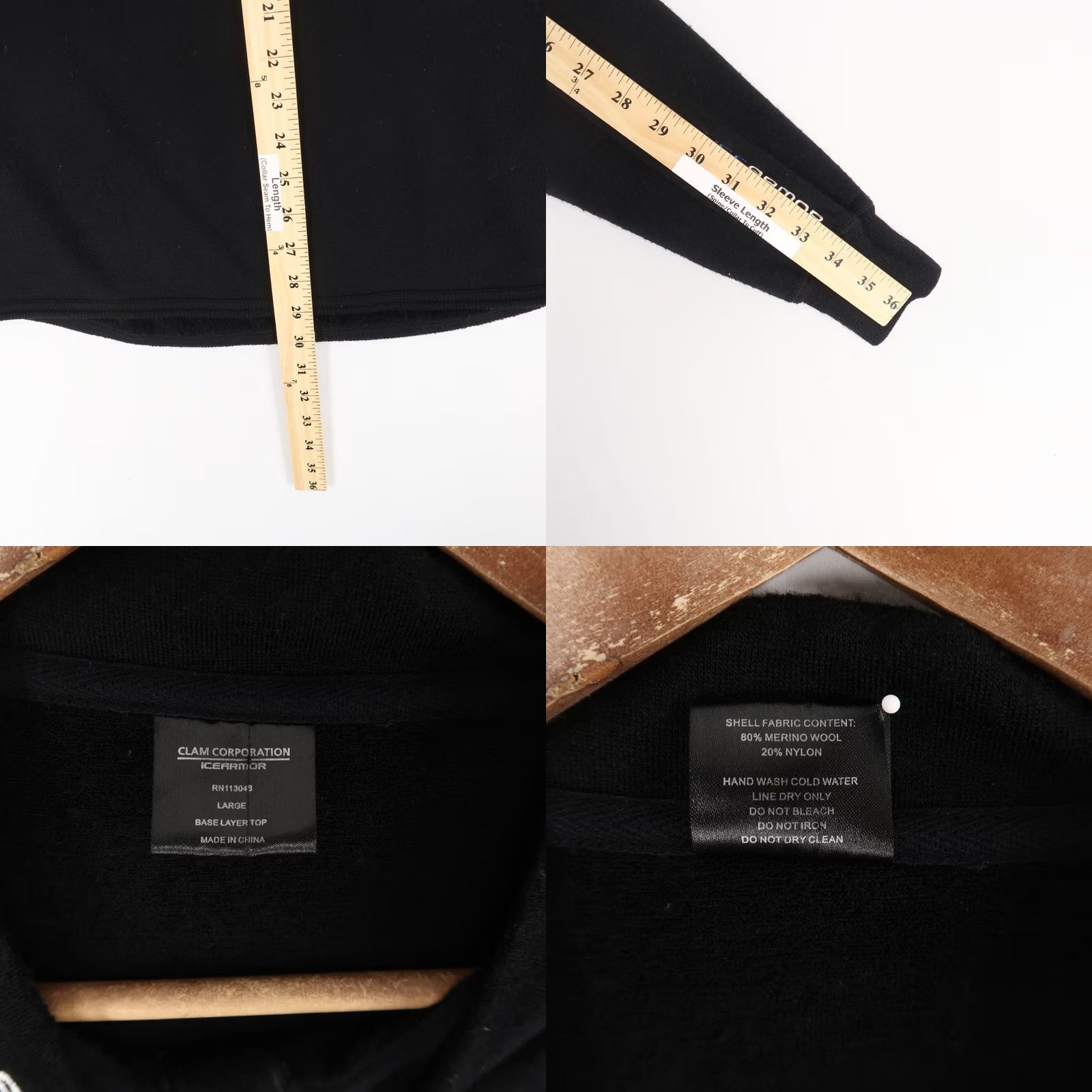 Layer 8 VINTAGE Ice Armour Clam Pullover Mens L Black Merino Wool Quarter Zip Base Layer Top Size US L / EU 52-54 / 3 - 8 Thumbnail