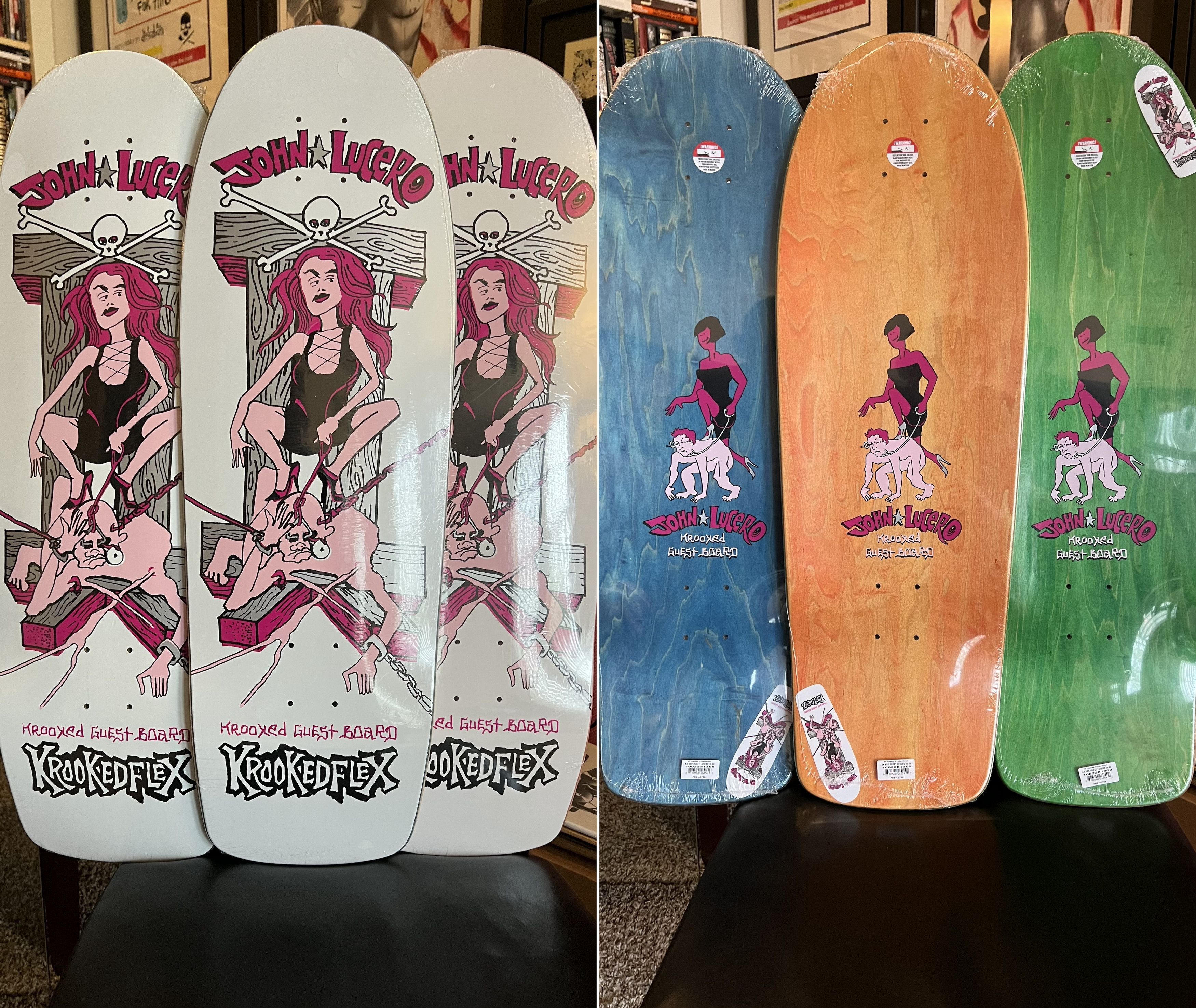 image of Powell Peralta x Santa Cruz Skateboards Set Of 3 Krooked Lucero Guest Skate Skateboard Deck Hawk