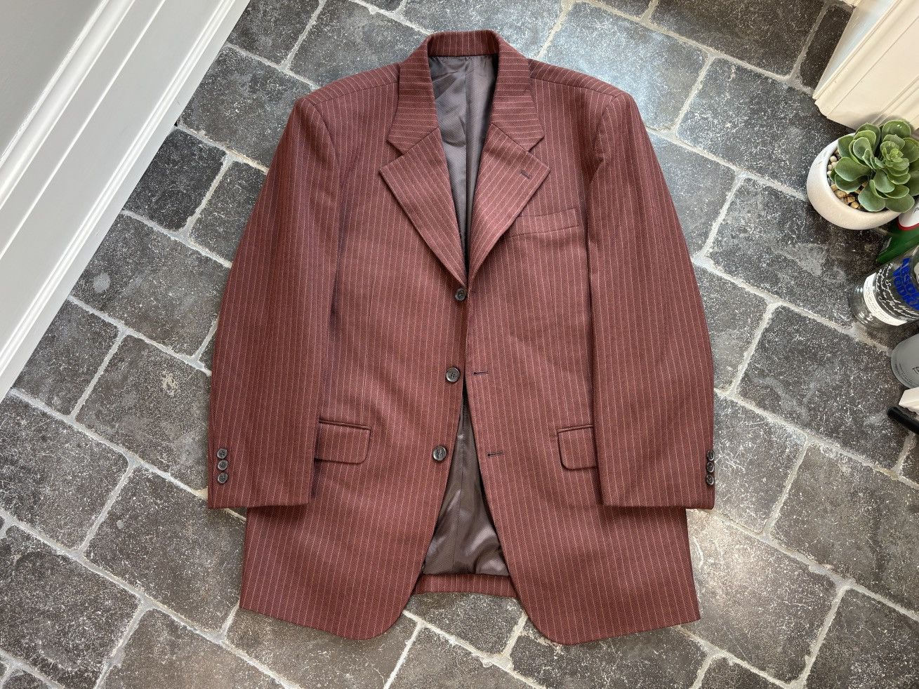 Vintage Bespoke Vintage Suit Two Piece 2pc Stripe Mobster Zoot Suit Size 44S - 20 Thumbnail