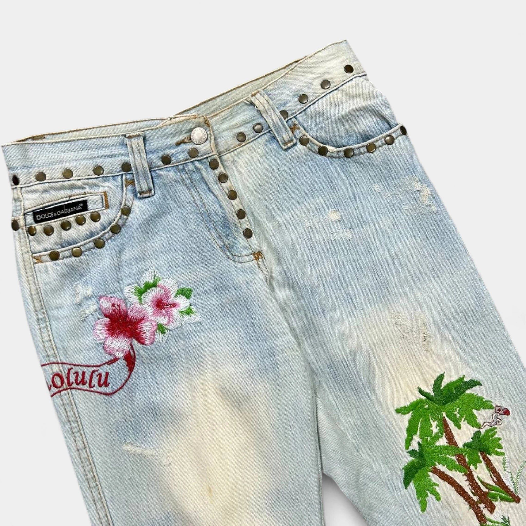 Dolce & Gabbana Dolce & Gabbana SS06 "Honolulu" Embroidered Skinny Jeans Size 28" / US 6 / IT 42 - 2 Thumbnail