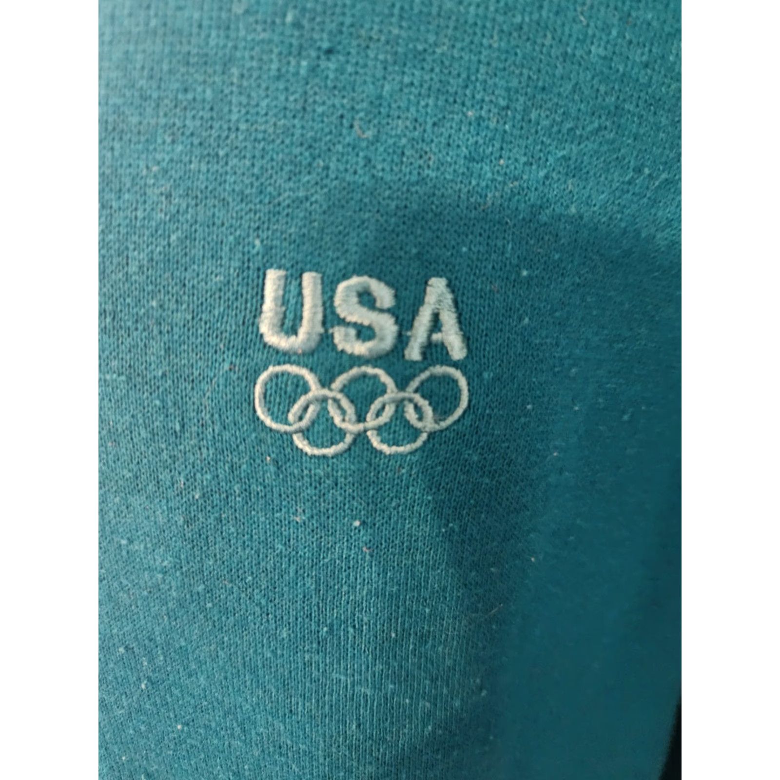 JCPenney VINTAGE J. C. Penney Team USA Teal Embroidered Sweatshirt Size LT Tall Mens 90s Pullover Crew Neck Blue Cotton Polyester Embroidered Breathable Size US L / EU 52-54 / 3 - 2 Thumbnail
