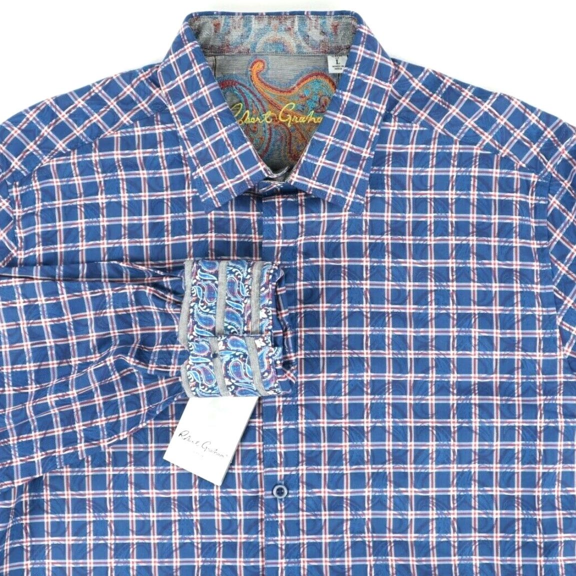 Robert Graham Robert Graham Waterford Flip Cuff Cotton Gingham Shirt Blue Mens L Size US L / EU 52-54 / 3 - 2 Thumbnail