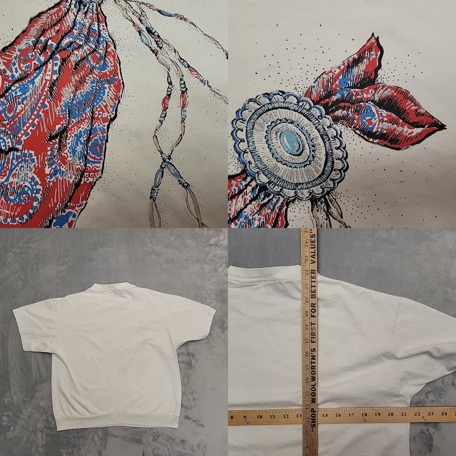 Vintage VINTAGE Diamond Dust Shirt Womens L White Bandana Graphic Western Made in USA Tee Size L / US 10 / IT 46 - 8 Thumbnail