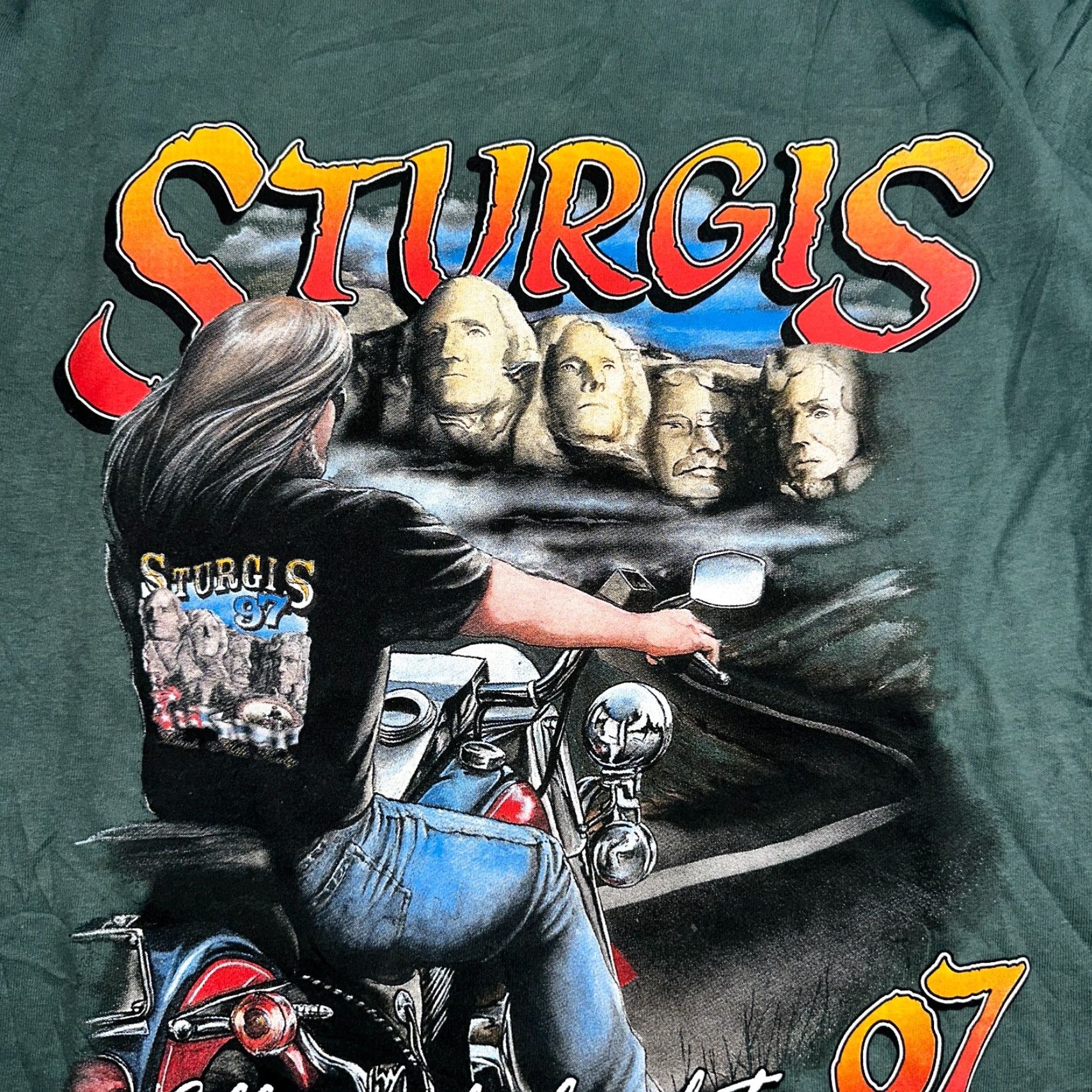 Doublet Vintage Sturgis Motorcycle Rally T Shirt Large Green Double-Sided Print Mens 1997 Shirt Size US L / EU 52-54 / 3 - 2 Thumbnail
