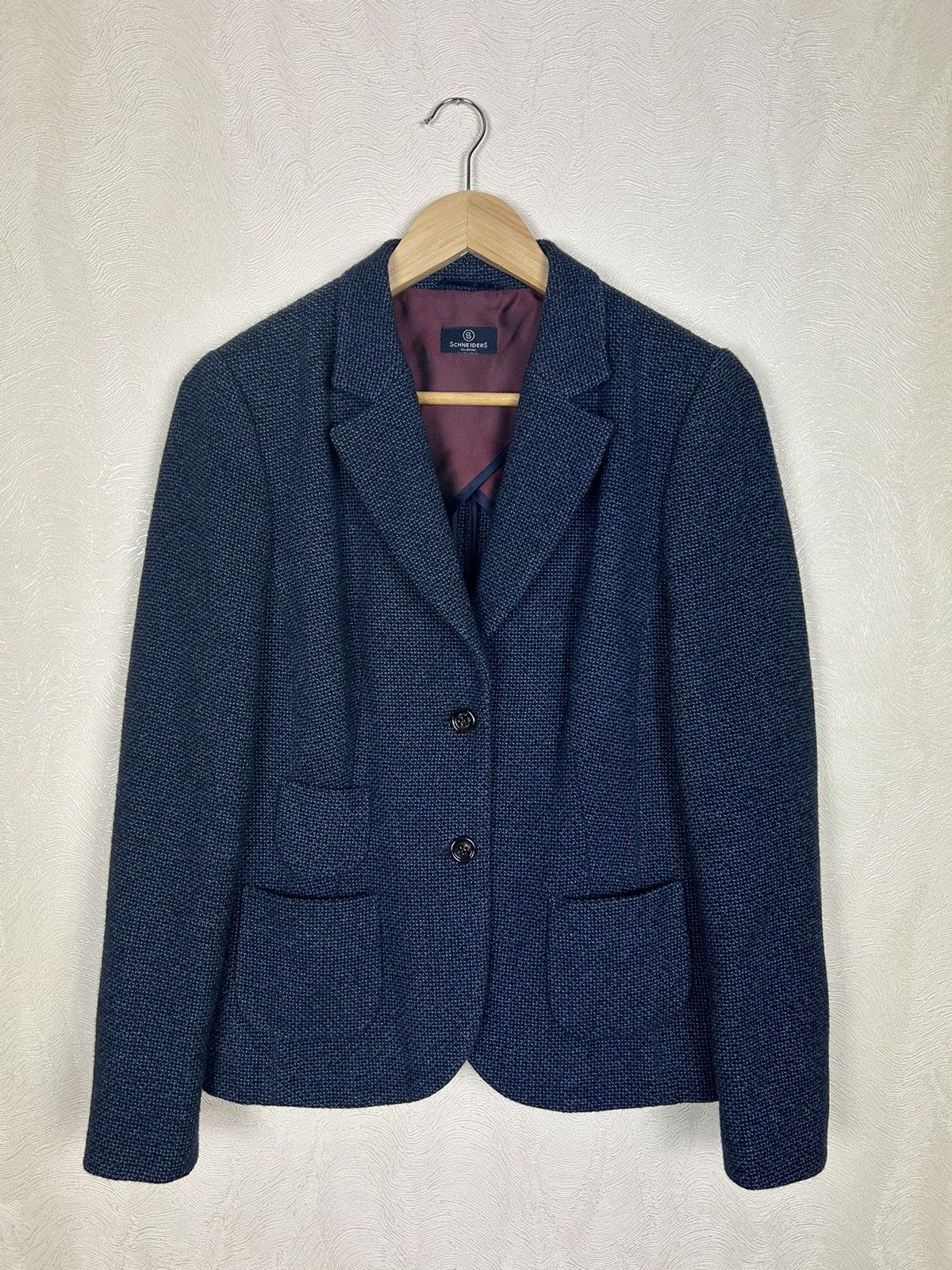 image of Schneiders Salzburg Womens Navy Wool Tweed Blazer Jacket (Size Medium)